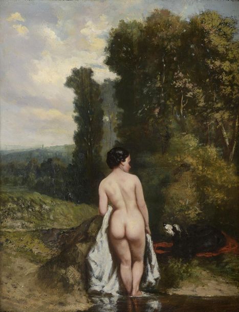 Null Ecole du XIXème siècle 
Jeune femme sortant du bain
Huile sur panneau
40 x &hellip;
