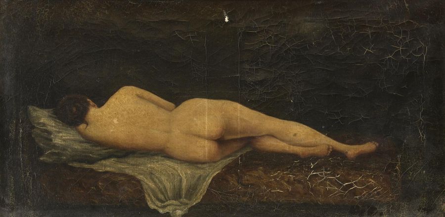 Null Ecole du XIXème siècle
Femme nue allongée
Huile sur toile
23,5 x 47 cm