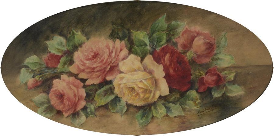 Null Madeleine RENAUD (1900-1994)
Jetée de roses
Aquarelle sur papier ovale
Sign&hellip;