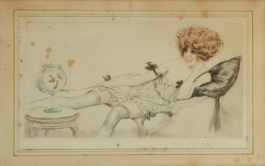 Null Maurice MILLIERE (1871-1946)
Femme aux poissons
Gravure en couleurs signée
&hellip;