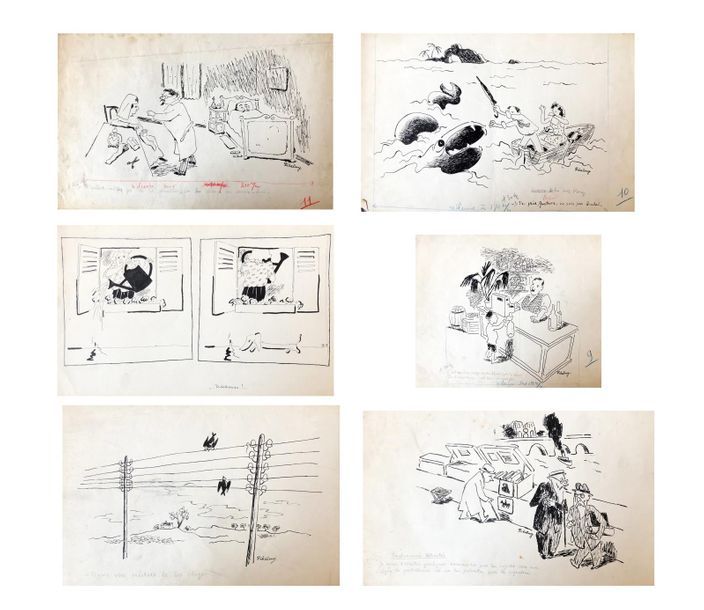 Null Robert PIKELNY(1904-1986)
Six dessins de presse
20 x 33 cm à 33 x 50 cm
