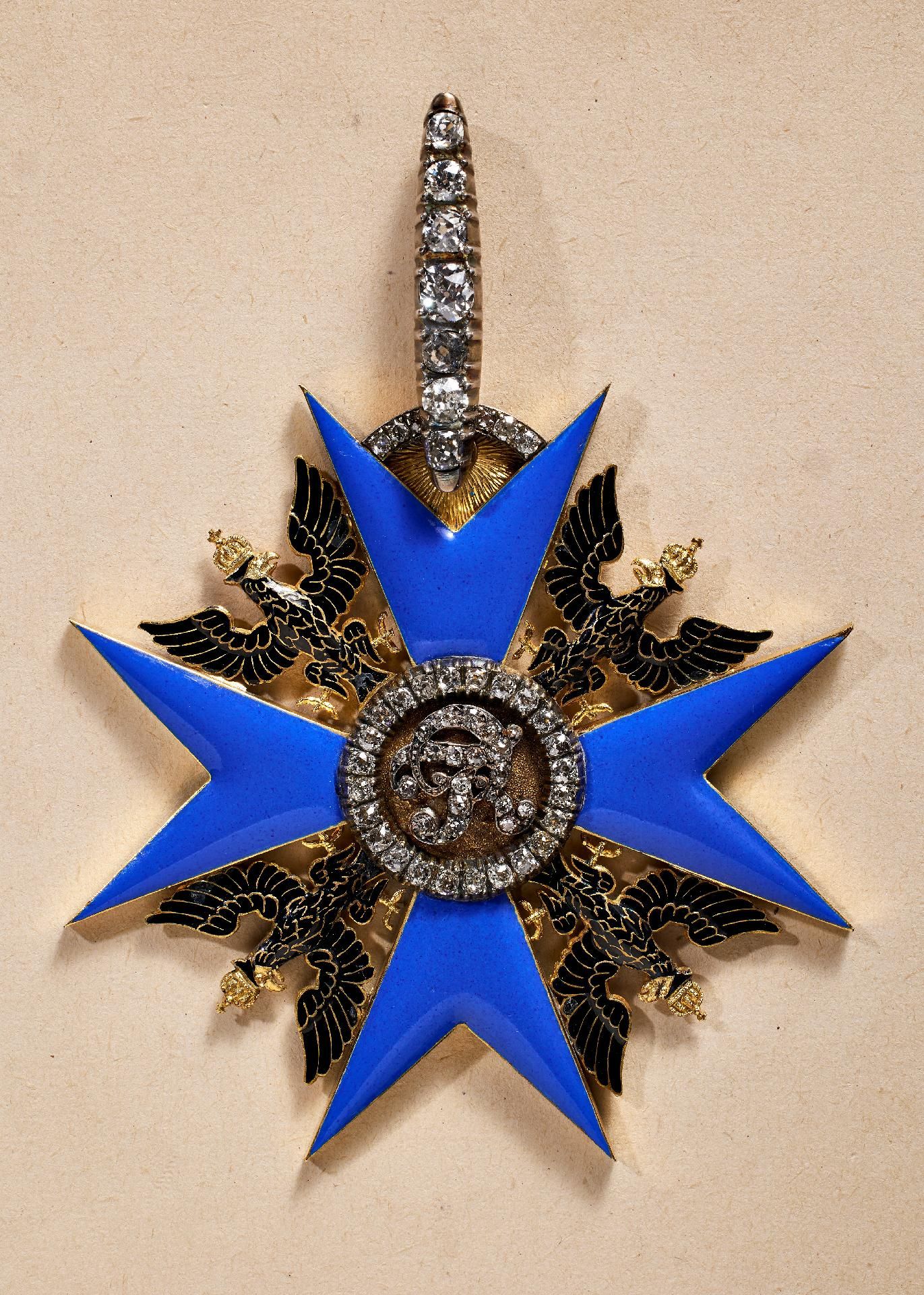 Null 勋章和装饰品 德国--普鲁士：普鲁士王国：黑鹰勋章--十字勋章的光彩。金和珐琅，奖章和带环镶嵌老式切割钻石。在十字架的下臂上有柏林宫廷珠宝商的制造商和&hellip;