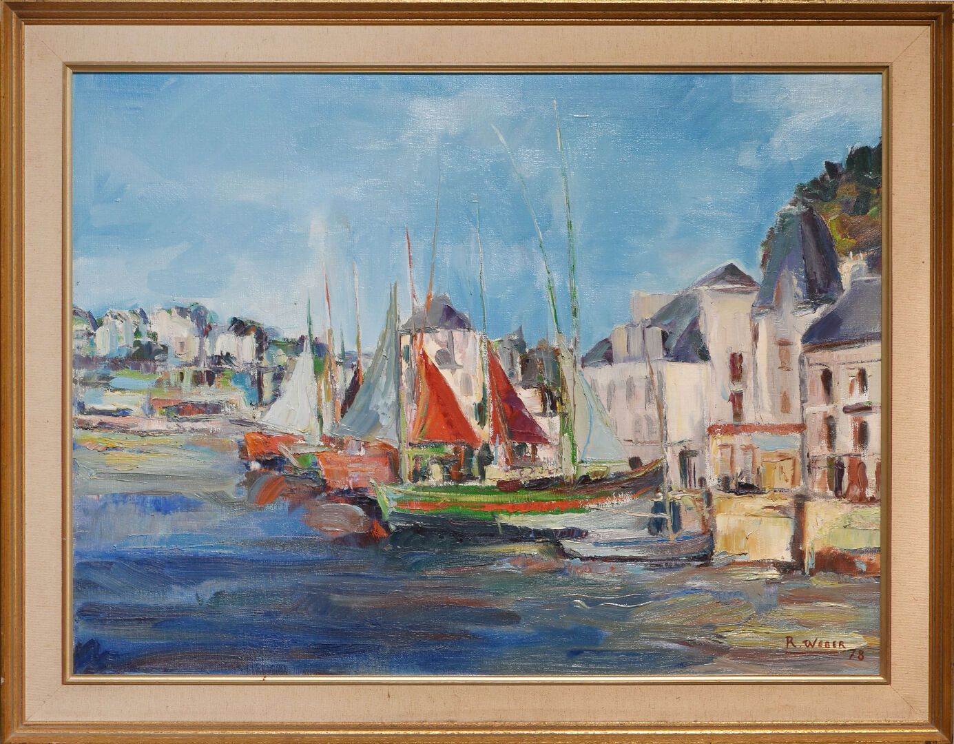 René WEBER (XXeme) 布列塔尼港。
右下角有签名的布面油画，日期为78年
尺寸：60 x 80厘米
