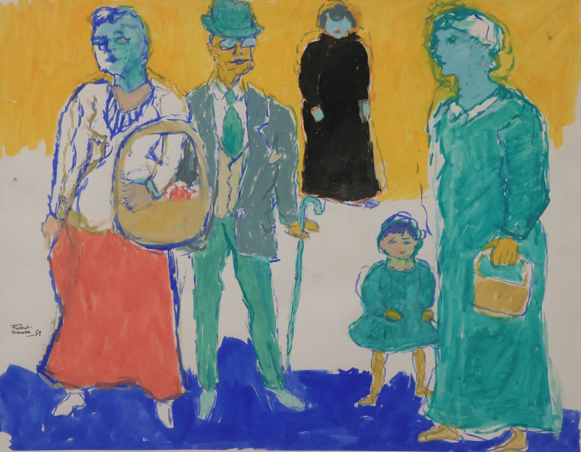 Null Fikret Saygi Moualla (土耳其，1903-1967) Promenade sur fond jaune, 1961 纸上水粉画，左&hellip;