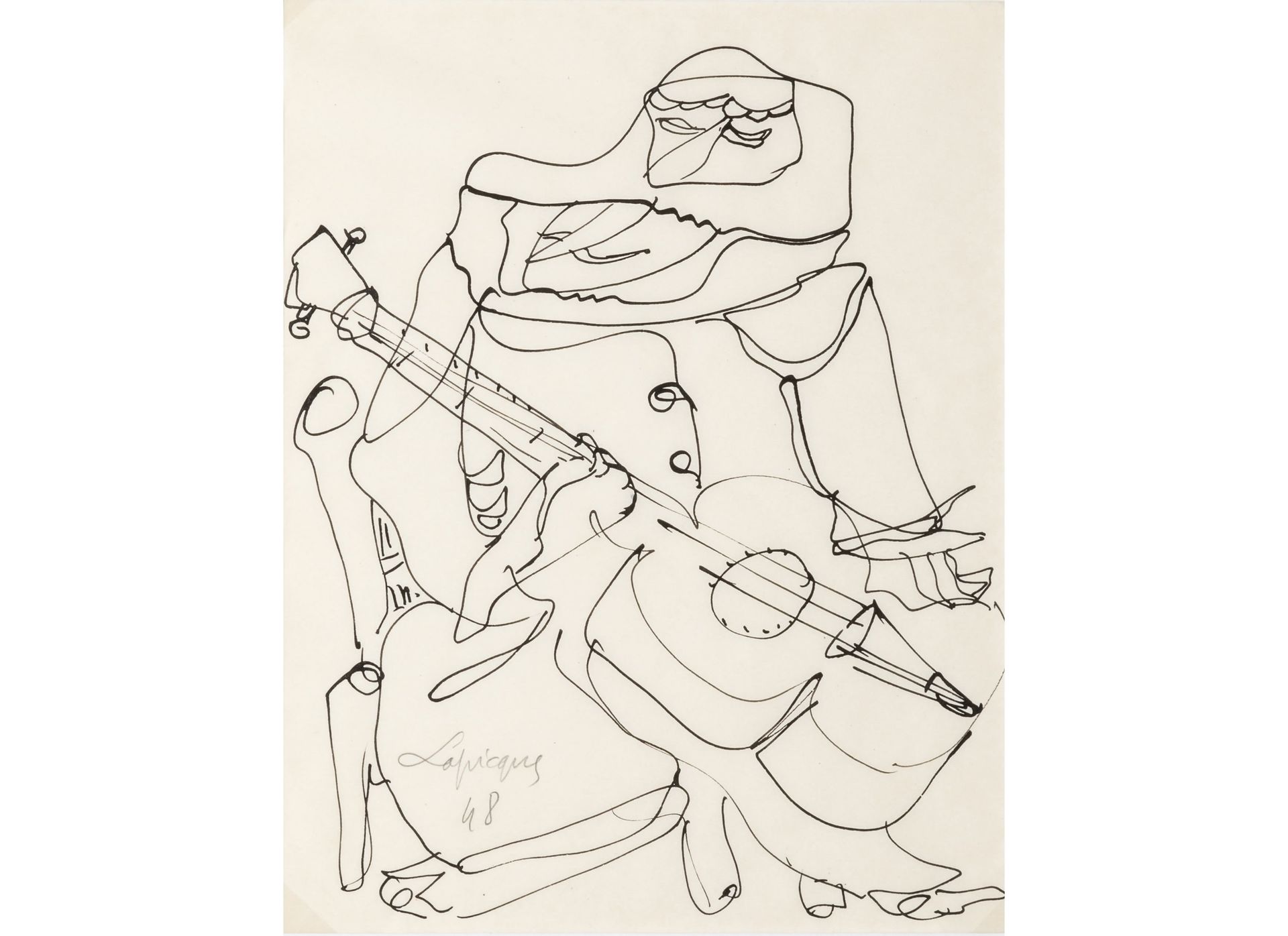Null 查尔斯-拉皮克（法国，1898-1988） 《吉他手》，1948年 纸上水墨，铅笔签名并注明日期。 高27，宽21厘米。在一个passe partou&hellip;