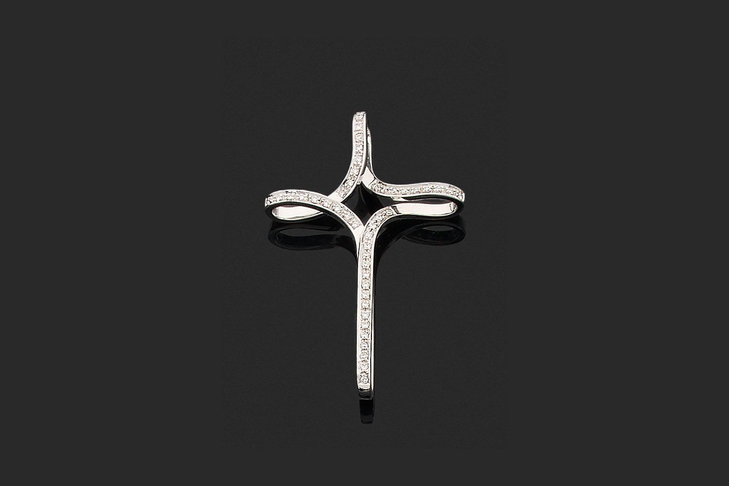 Null Cross pendant 

in 750 thousandths white gold entirely set with round brill&hellip;