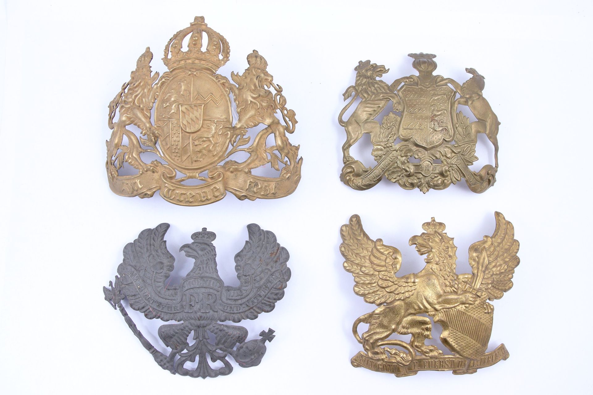 Null Set of four German copper-plated helmet spikes: 

- Bavarian officer's helm&hellip;