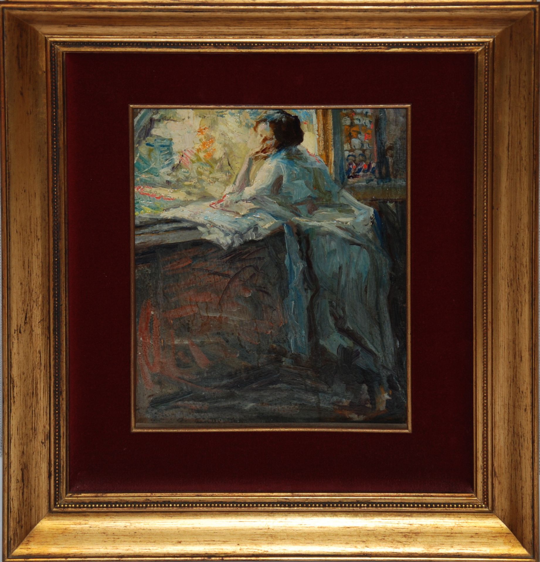 DIPINTO (-) 绘画 (-)
Antonio Piatti (1875 - 1962) 纸板上的油彩参考，年轻女子
尺寸：cm 30x25