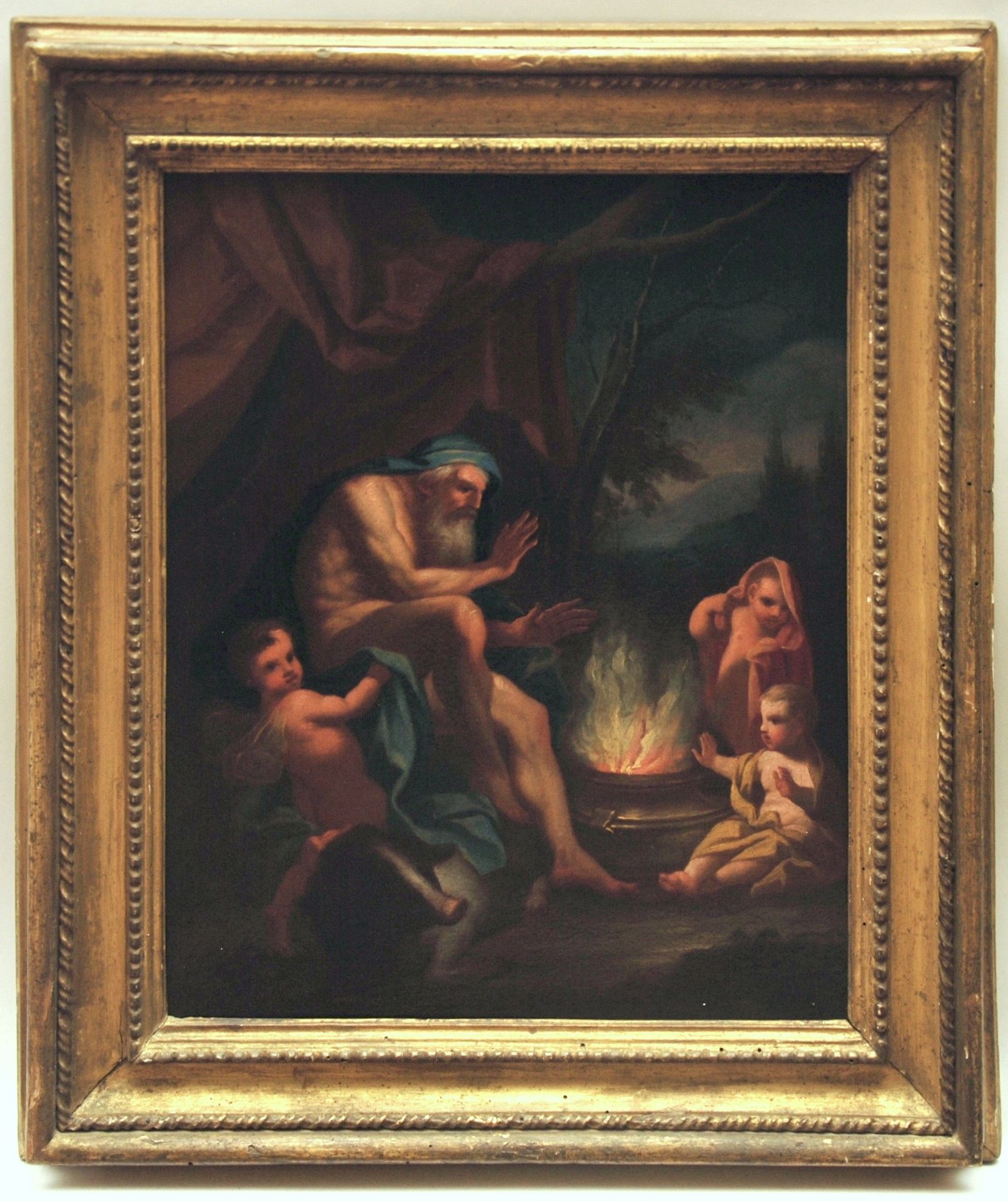 Scuola italiana, olio su tela raff. "allegoria 意大利学校，描绘 "冬天的寓言 "的布面油画，18世纪
尺寸 cm&hellip;