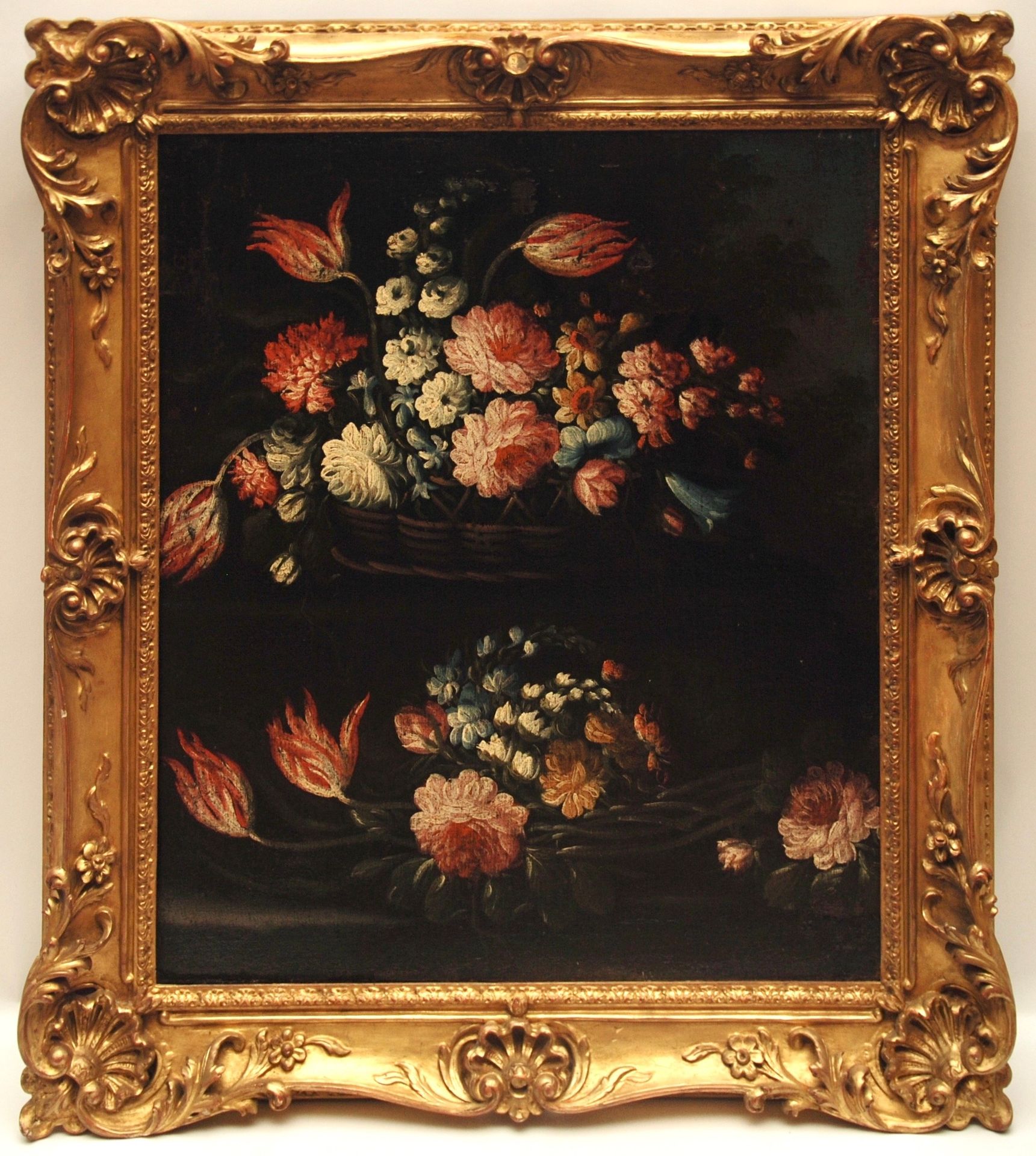 Olio su tela raff.Natura morta con vaso di fiori, 描绘花瓶静物的布面油画，18世纪
尺寸：66x55厘米