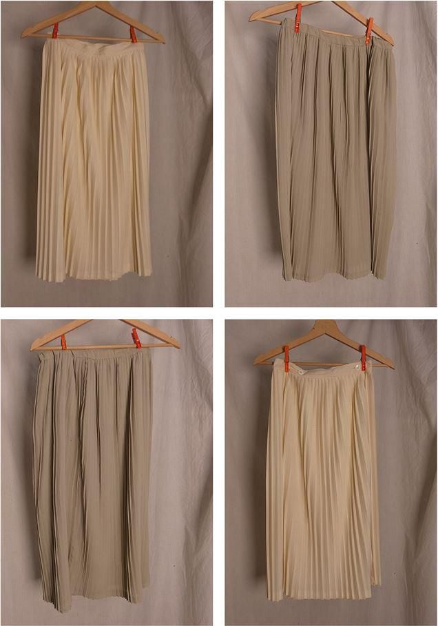 Null Set of 2 vintage pleated skirts:
- pale green pleated skirt. Loose elastic.&hellip;