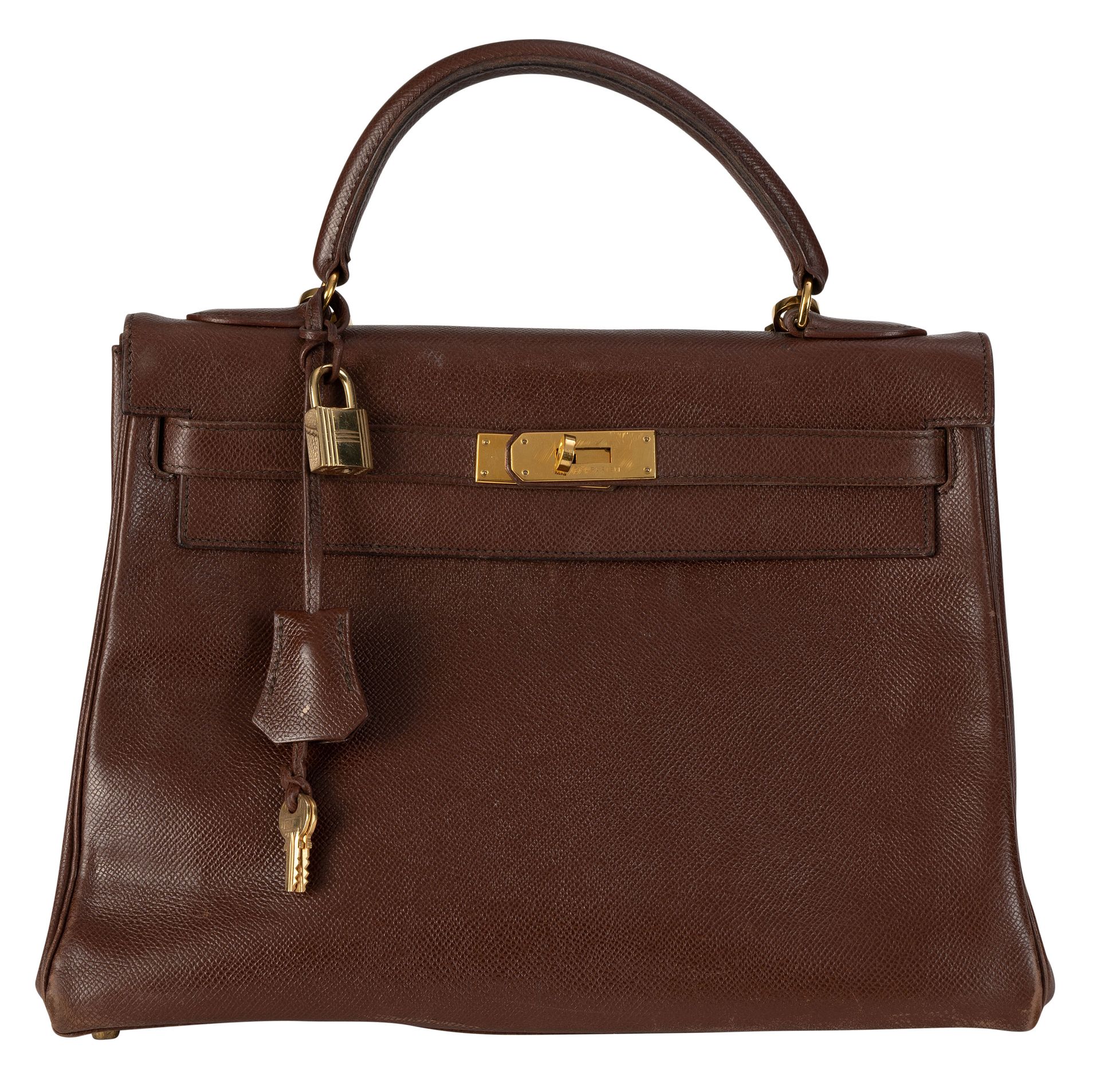 Null Hermès, sac Kelly 32 retourné en cuir Epsom havane, année 1993, bouclerie p&hellip;