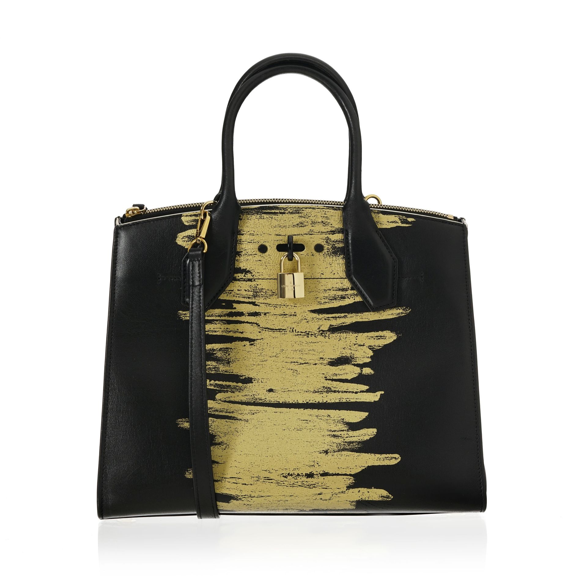 Null Louis Vuitton, sac Golden Light City Steamer MM en cuir noir avec effet pin&hellip;