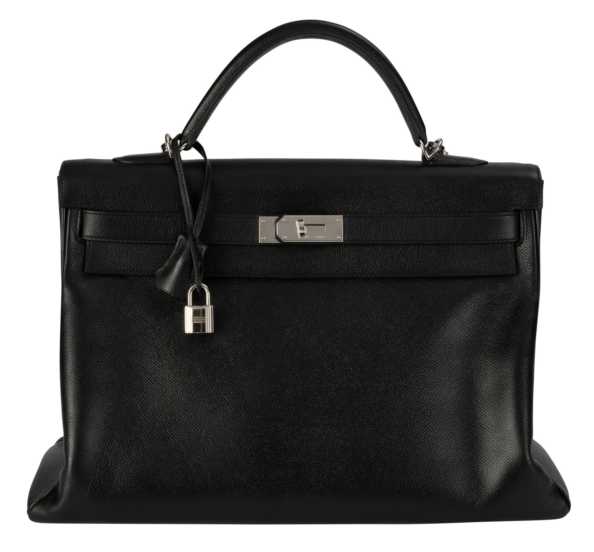 Null Hermès, sac Kelly 40 retourne en cuir Epsom noir, année 2010, bouclerie pal&hellip;
