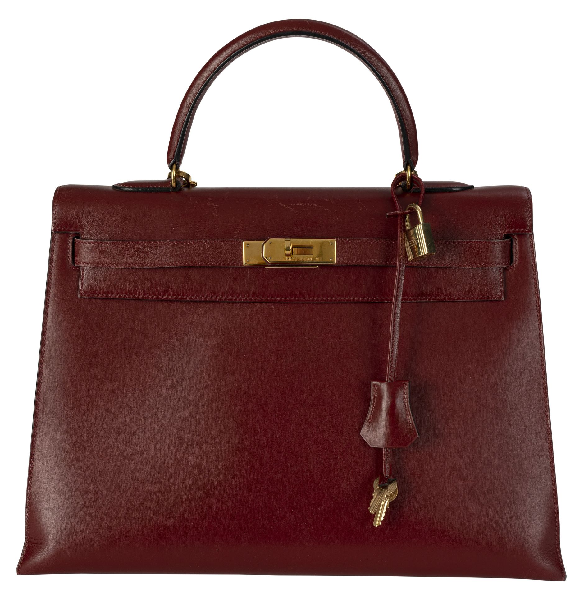 Null Hermès, sac Kelly 35 sellier en cuir Box rouge, année 1995, bouclerie plaqu&hellip;