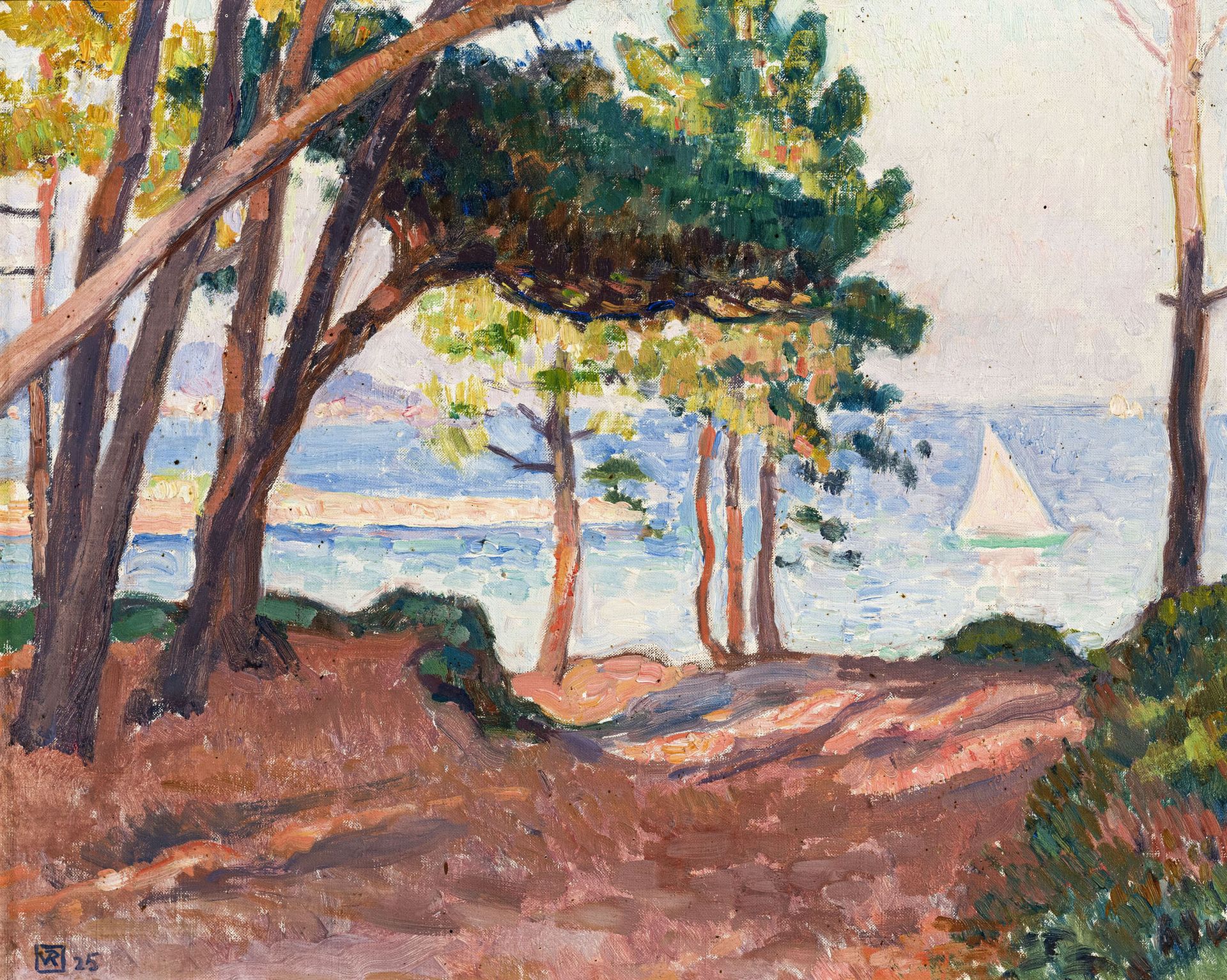 Null Théo Van Rysselberghe (1862-1926), Pins à Beauvallon, 1925, huile sur carto&hellip;