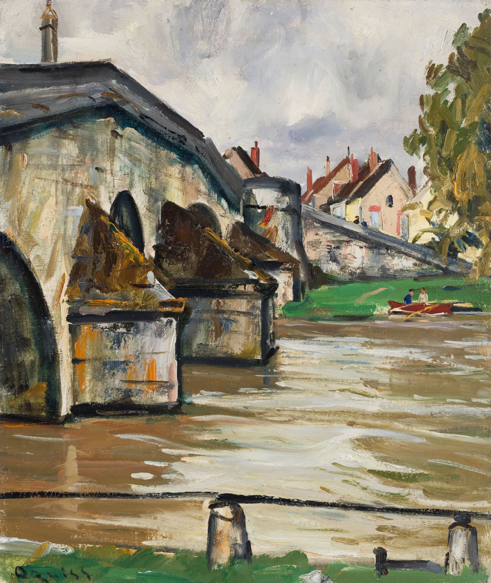 Null 
Takanori Oguiss (1901-1986), "Villeneuve-sur-Yonne, Pont Saint-Nicolas", 1&hellip;