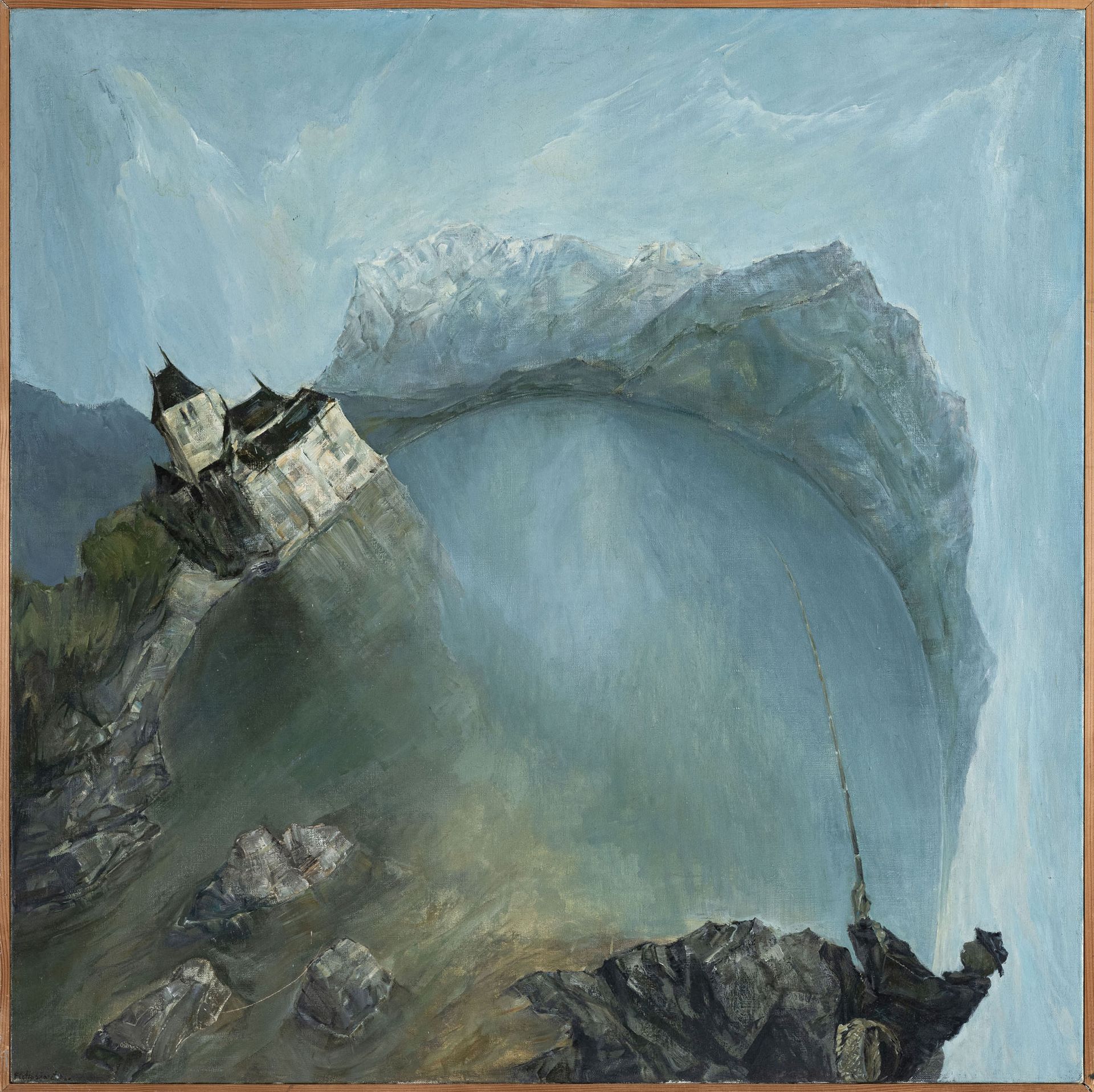 Null Pietro Sarto (1930), Vue sur le lac Léman et le château de Chillon, huile s&hellip;