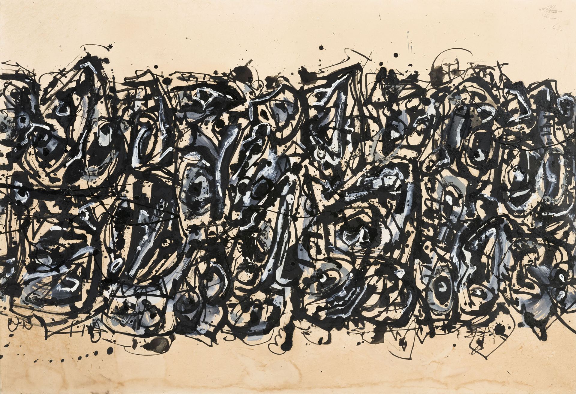 Null 
Antonio Saura (1930-1998), 
"Foule", 1962, huile sur papier, signée et dat&hellip;