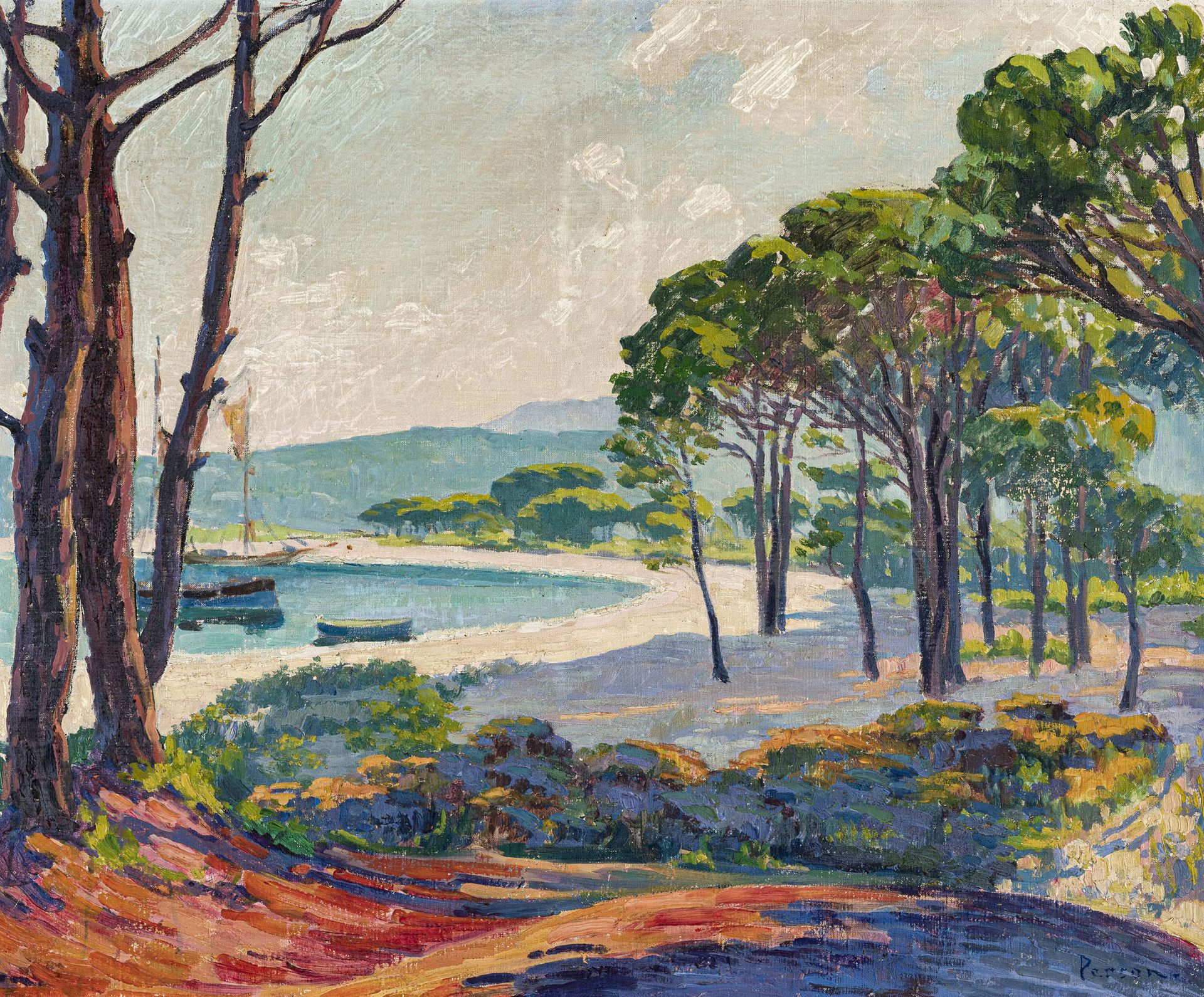 Null Henri Person (1876-1926), Paysage lacustre, huile sur toile, signée, 60x73 &hellip;