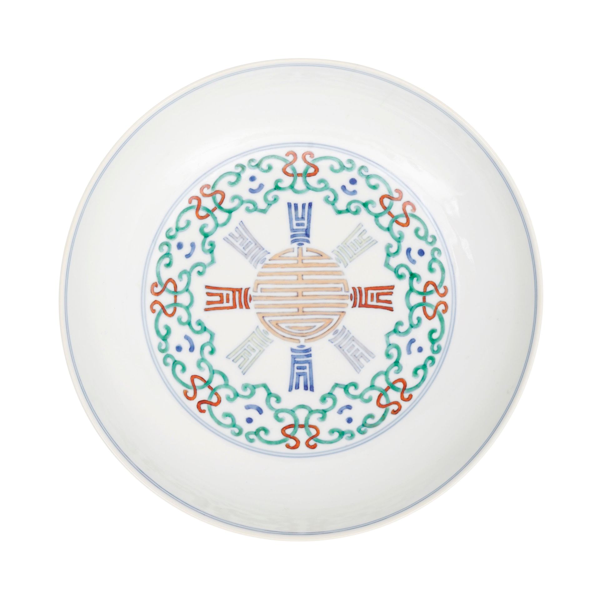 Null Assiette en porcelaine doucai, Chine, dynastie Qing, centre orné du caractè&hellip;