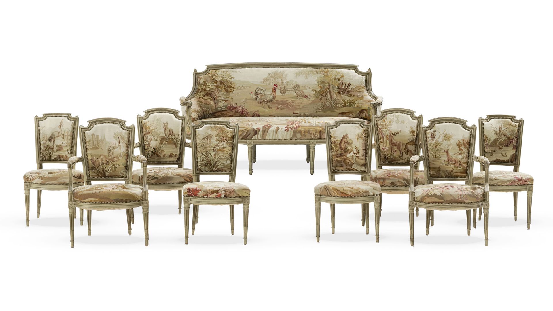 Null Salon d'époque Louis XVI, comprenant un canapé corbeille, 4 fauteuils et 4 &hellip;