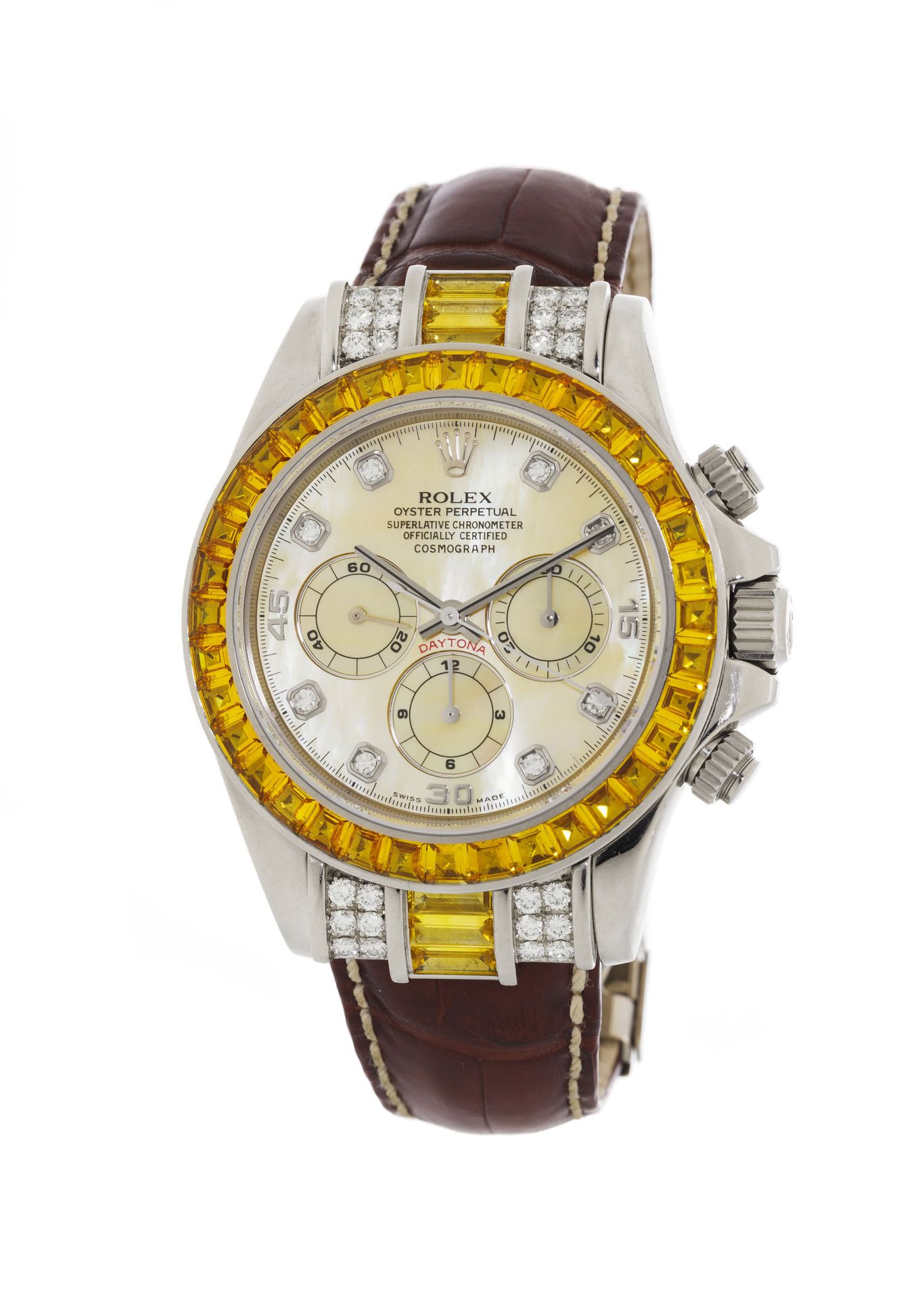 Null Rolex, Daytona, ref. 16559, chronograph watch in white gold 750 with bezel &hellip;
