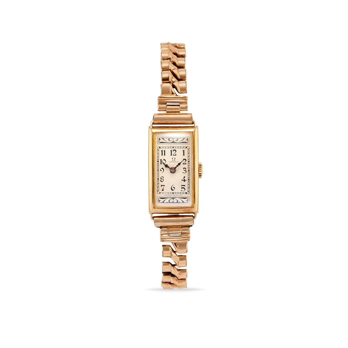 OMEGA Omega cocktail watch, ‘30s


14k gold rectangular case.

White dial, paint&hellip;