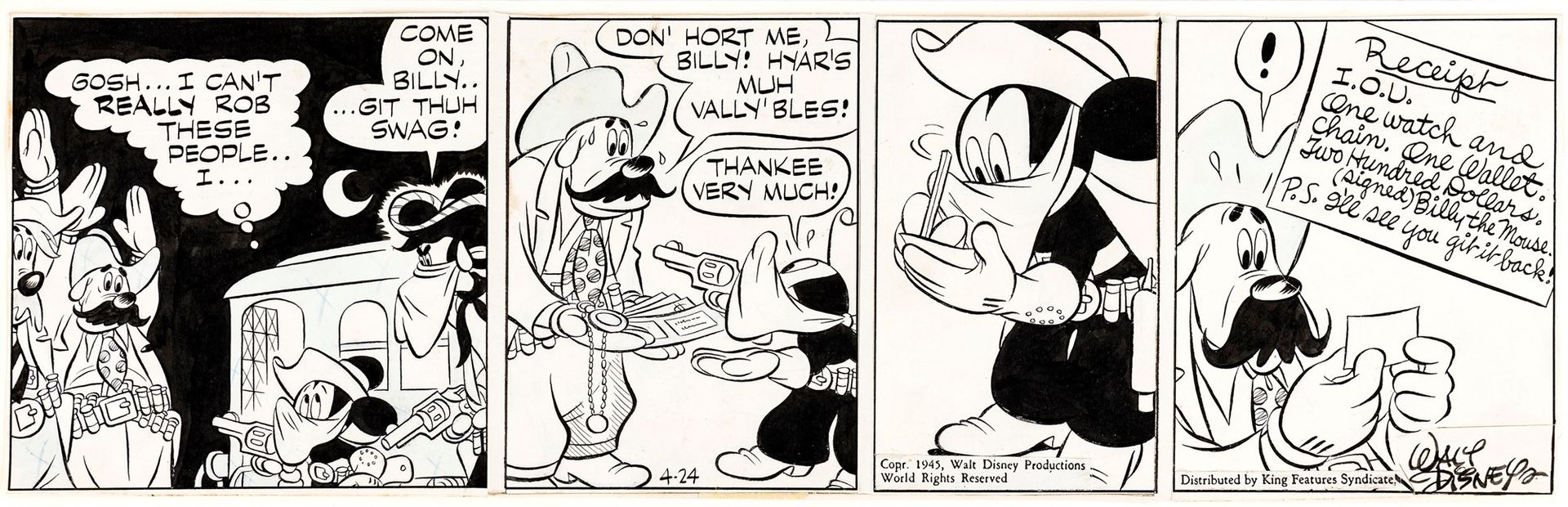 Floyd Gottfredson 米奇老鼠-比利，老鼠，1945年

铅笔、墨水和水彩在重新组装的薄纸板上
41,5 x 13 cm
1945年4月24日戈特&hellip;