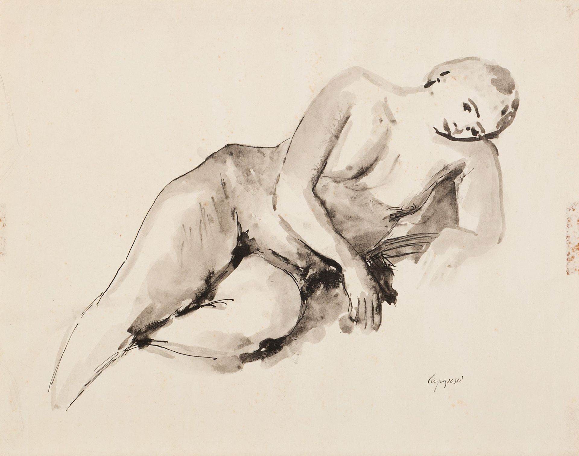 GIUSEPPE CAPOGROSSI 躺着的女性裸体，1942/'44

瓷器墨水和水彩纸
25,5 x 33,5 cm
右下方签名：Capogrossi

&hellip;