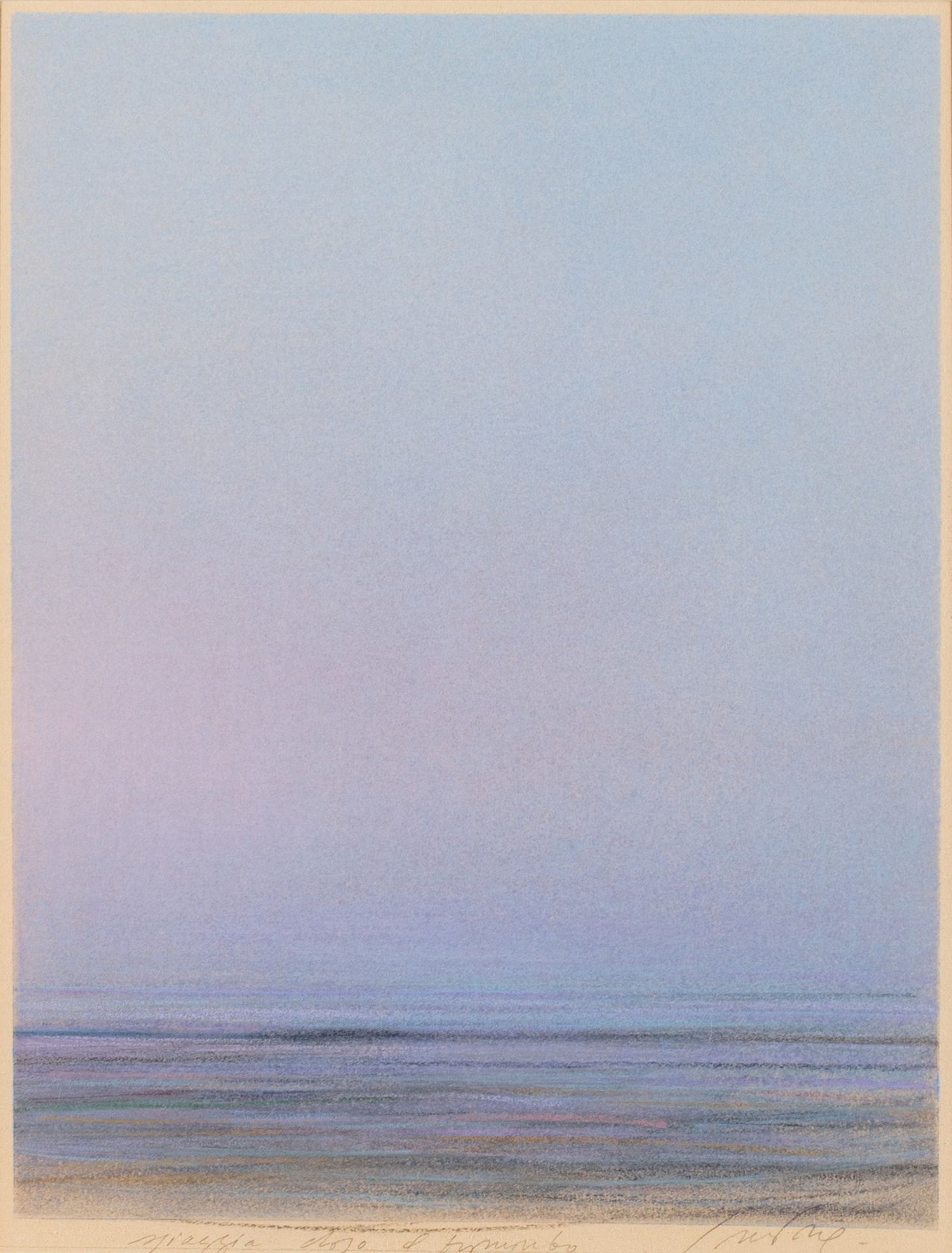 PIERO GUCCIONE 日落后的海滩，1993

彩色粉笔画，纸质
32 x 23 cm
右下方签名：Guccione

沿着下缘的标题：日落后的海滩

&hellip;