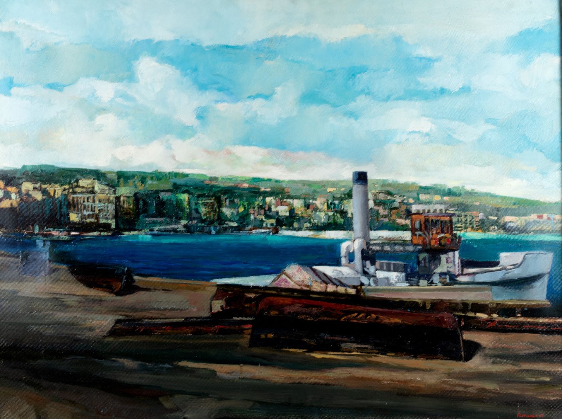 RENZO VESPIGNANI 有船的风景，1956年

油画
75 x 100 cm
右下角签名：Vespignani 56
本拍品受艺术家转售权的限制