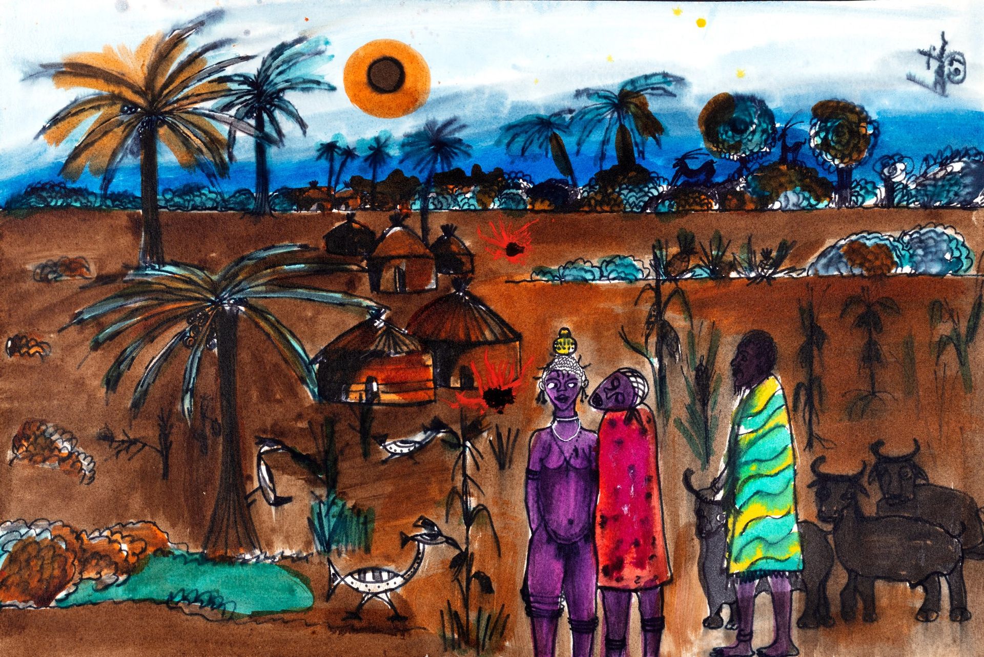 Bertina Lopes 莫桑比克风景

纸上混合媒介
38 X 56.5 cm
右上角签名：Bertina 67
本拍品受艺术家转售权的约束。