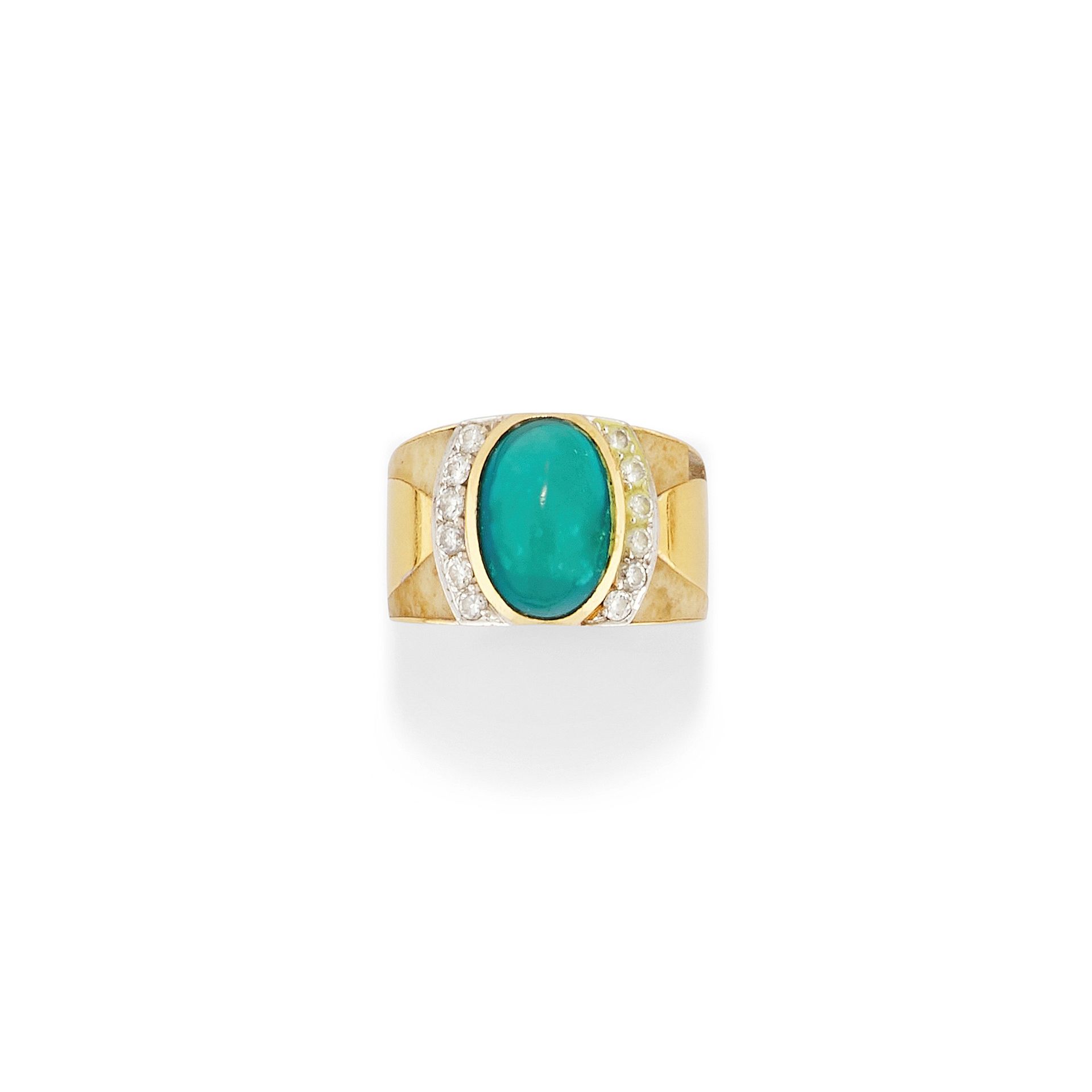 SCAVIA Un anillo de oro amarillo de 18 quilates, turquesa, piedra dura y diamant&hellip;