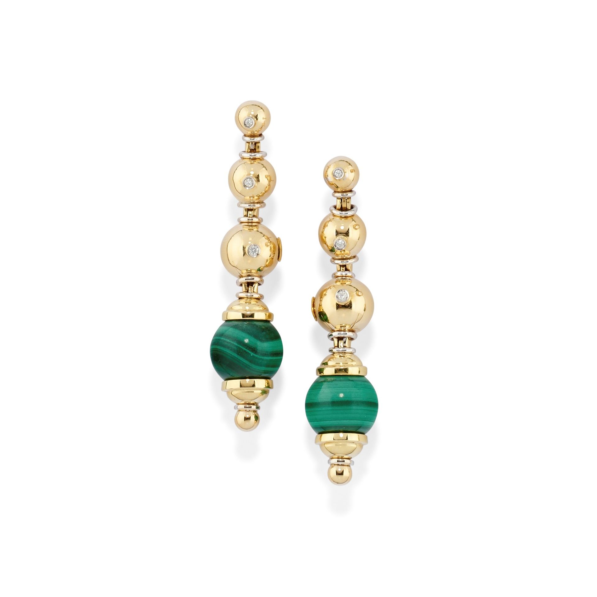 RECARLO Ohrringe mit Anhängern aus zweifarbigem Gold, Diamanten und Malachit, 18&hellip;