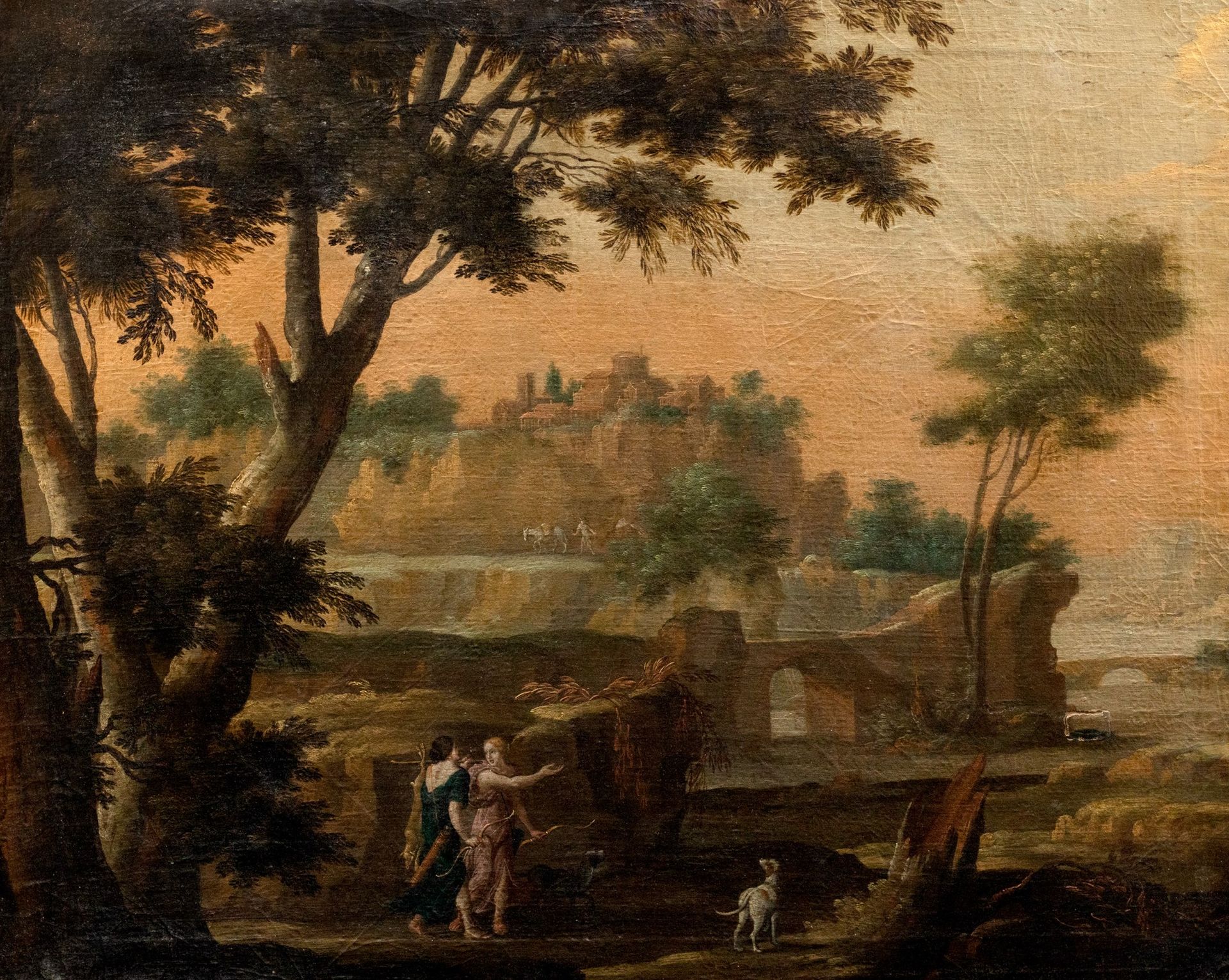 Pittore fiammingo attivo in Italia, secolo XVII Paysage arcadien avec nymphes ch&hellip;