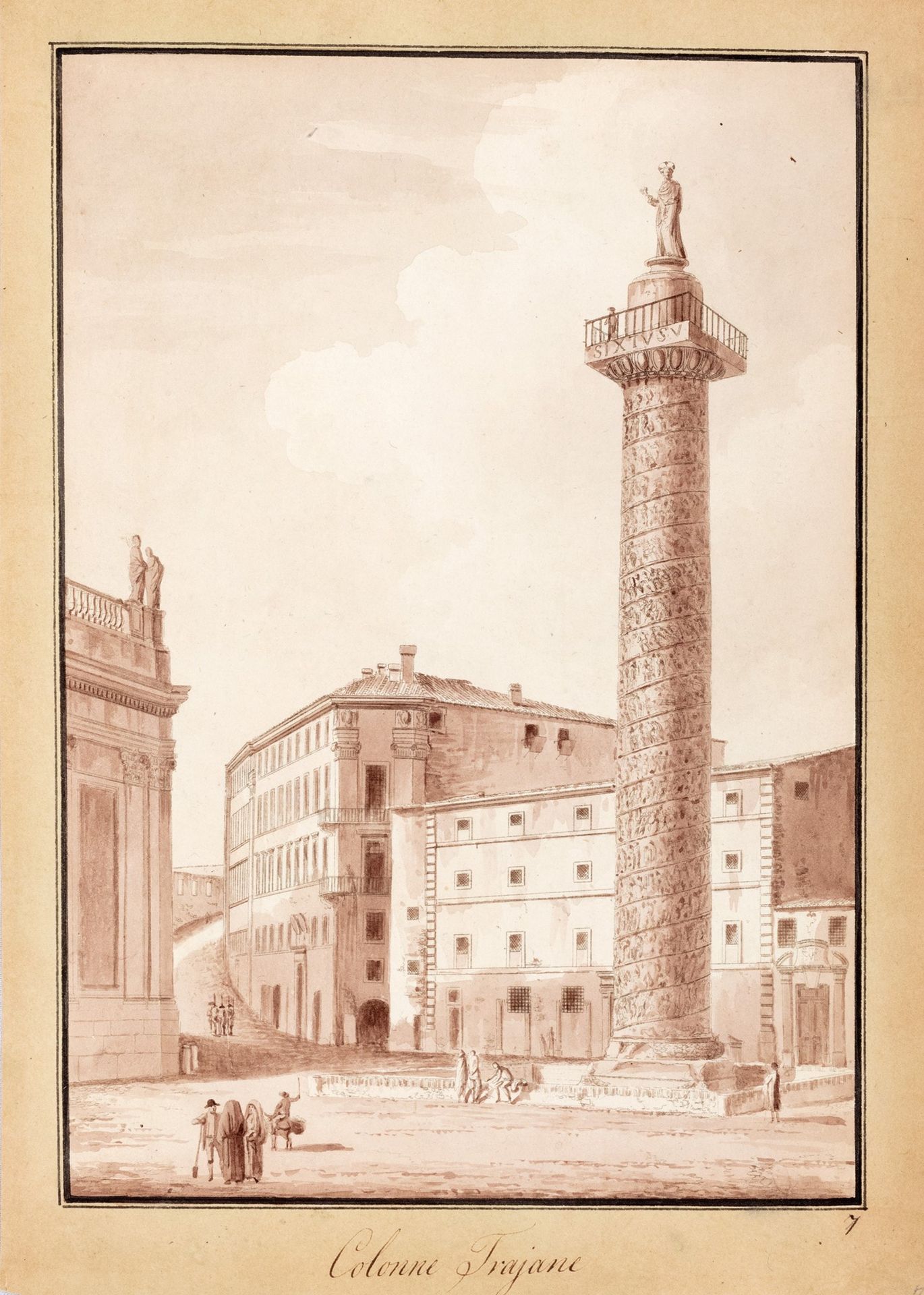 Scuola italiana, secolo XIX Vue de la colonne de Trajan à Rome

plume, encre bru&hellip;