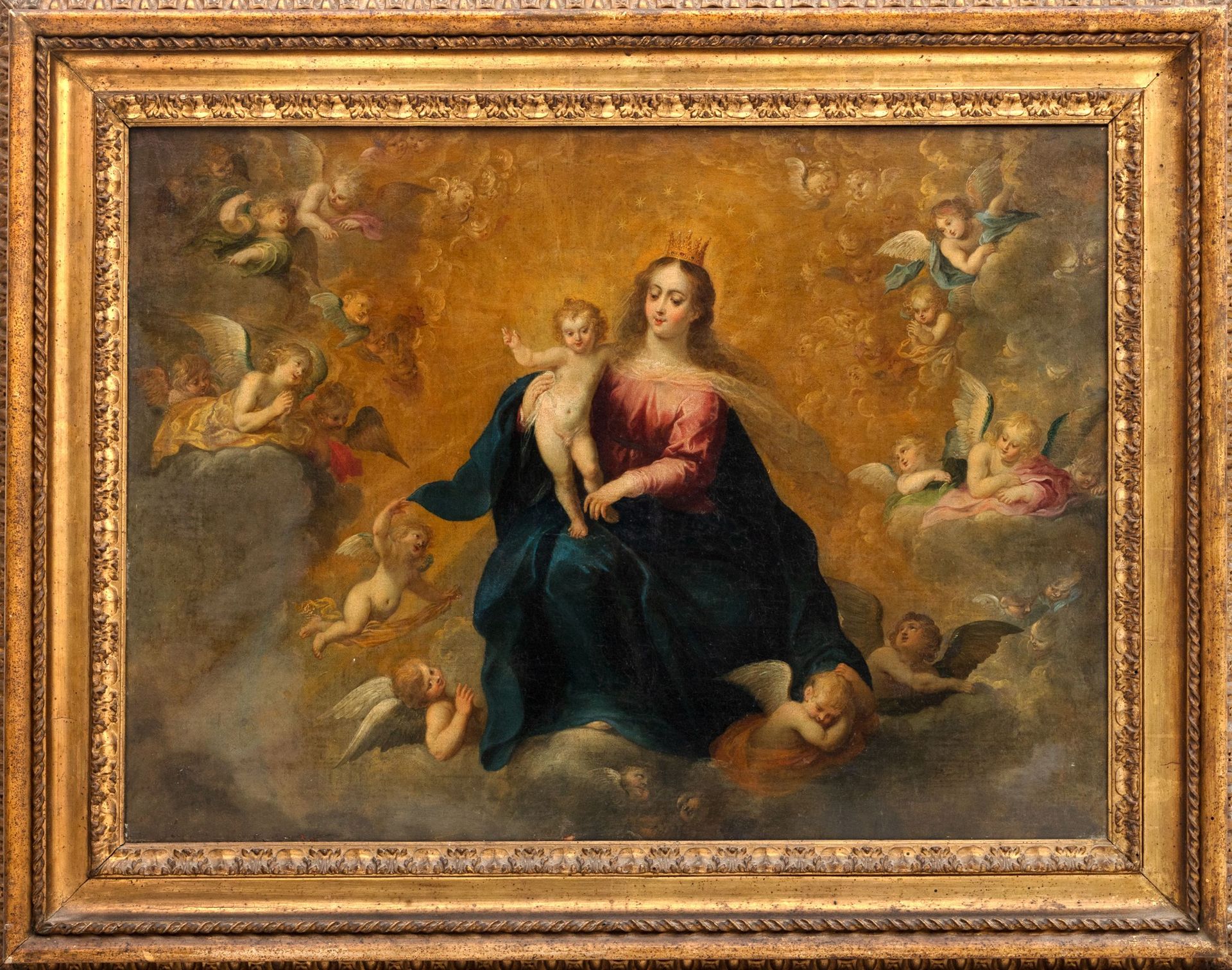 Scuola fiamminga, secolo XVII Madone et enfant en gloire parmi les anges

huile &hellip;