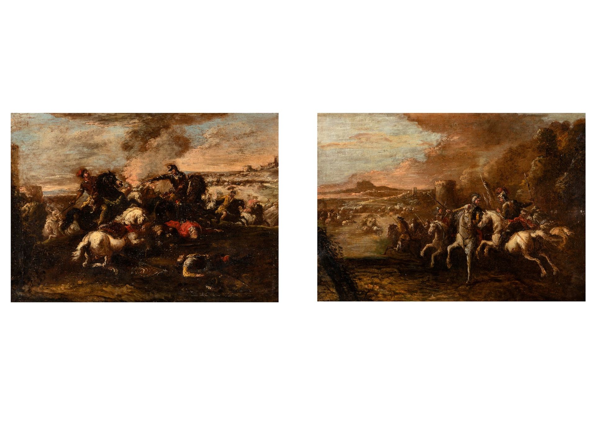 Scuola italiana, secolo XVII 两个战斗场景

布面油画
40 x 55 cm (每个)