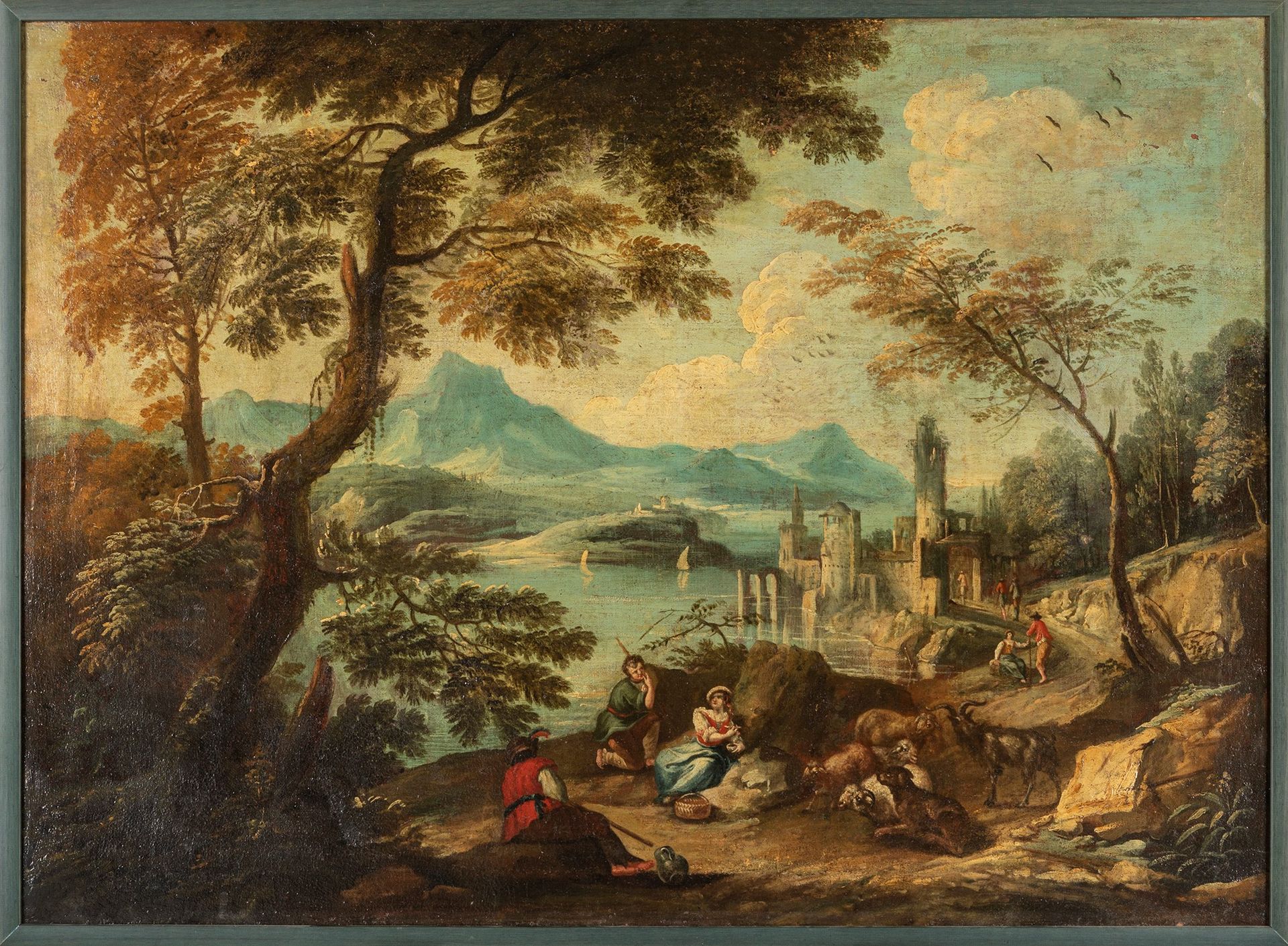 Scuola veneta, fine secolo XVIII - inizi secolo XIX Flusslandschaft mit rastende&hellip;