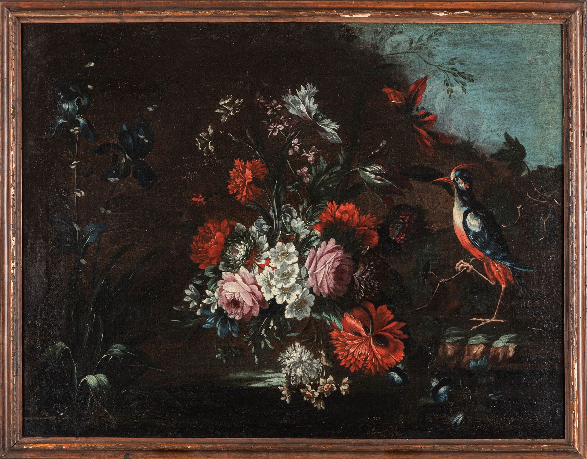 Scuola emiliana, fine secolo XVII - inizio secolo XVIII Fleurs avec pivert en pl&hellip;