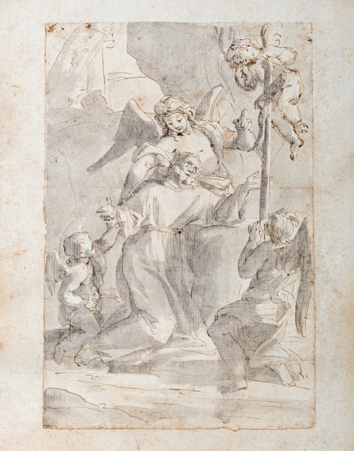 Scuola emiliana, prima metà del secolo XVIII 由天使支撑的圣徒的狂喜

黑色铅笔和灰色水彩在纸上铺设
196 x 1&hellip;