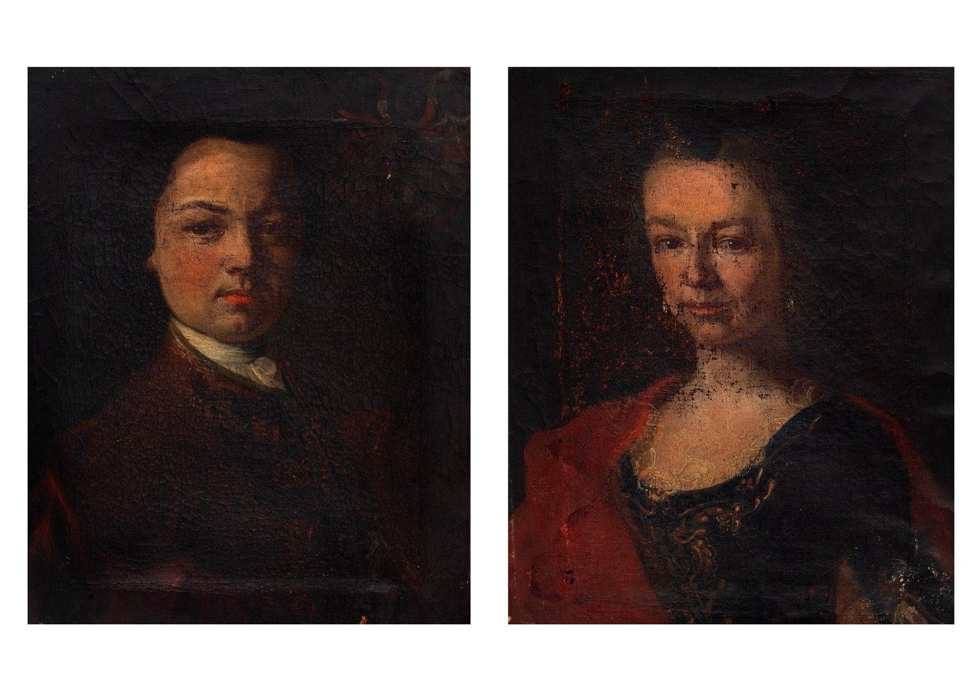 Scuola dell'Italia settentrionale, secolo XVIII 绅士肖像》和《绅士肖像》，半身像（挂件）

无衬里画布上的油画，&hellip;