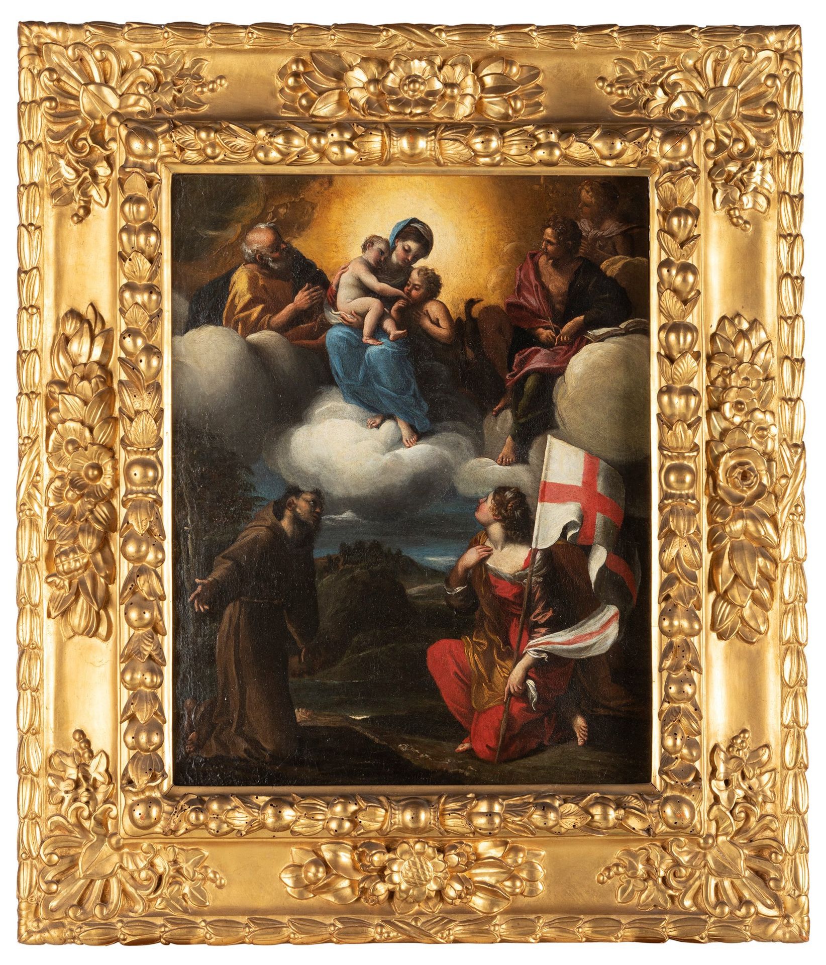 Scuola emiliana, secolo XVII Vierge à l'enfant en gloire, l'enfant Saint Jean, S&hellip;