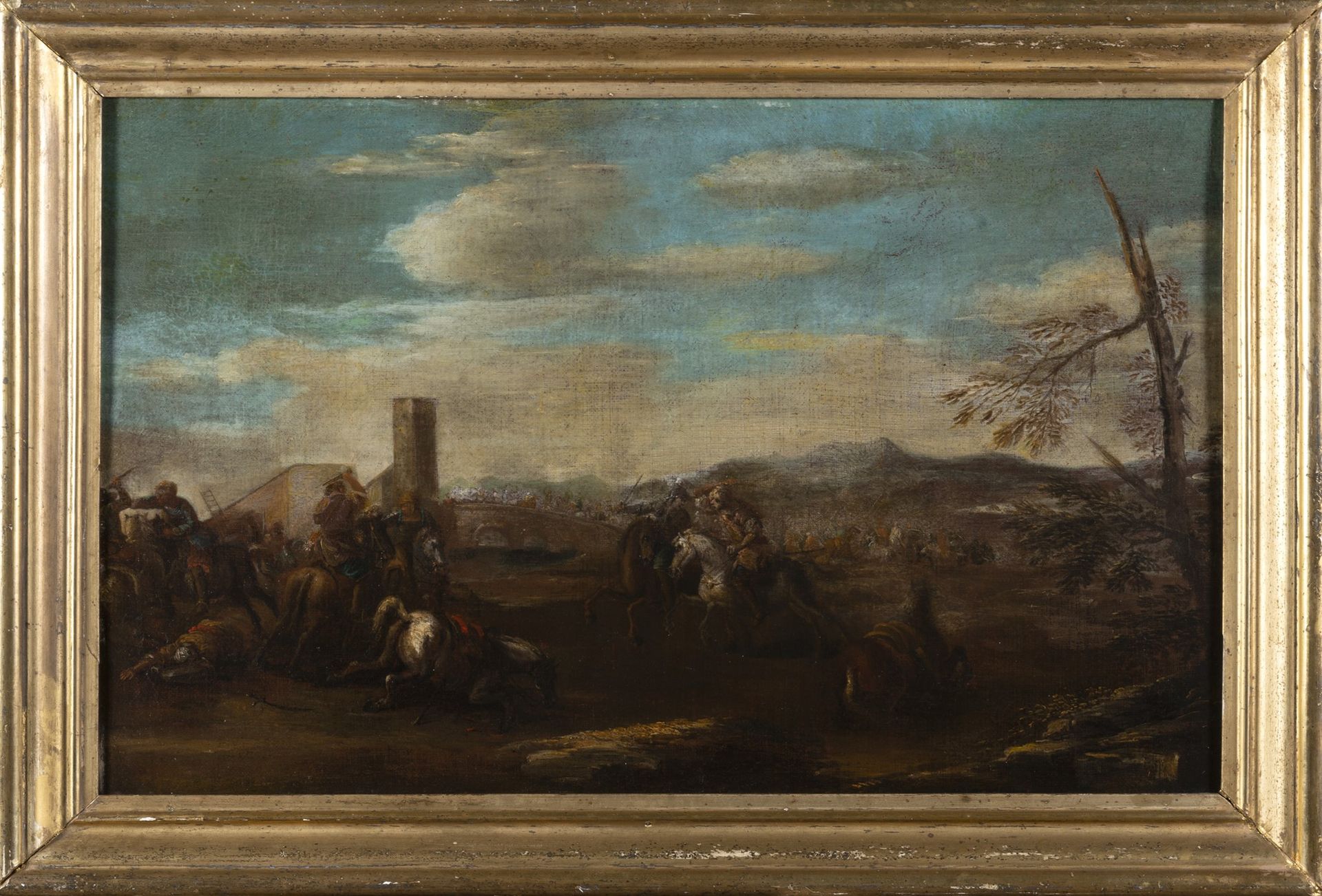 Scuola italiana, secolo XVII Landschaft mit einer Schlachtszene

Öl auf Leinwand&hellip;