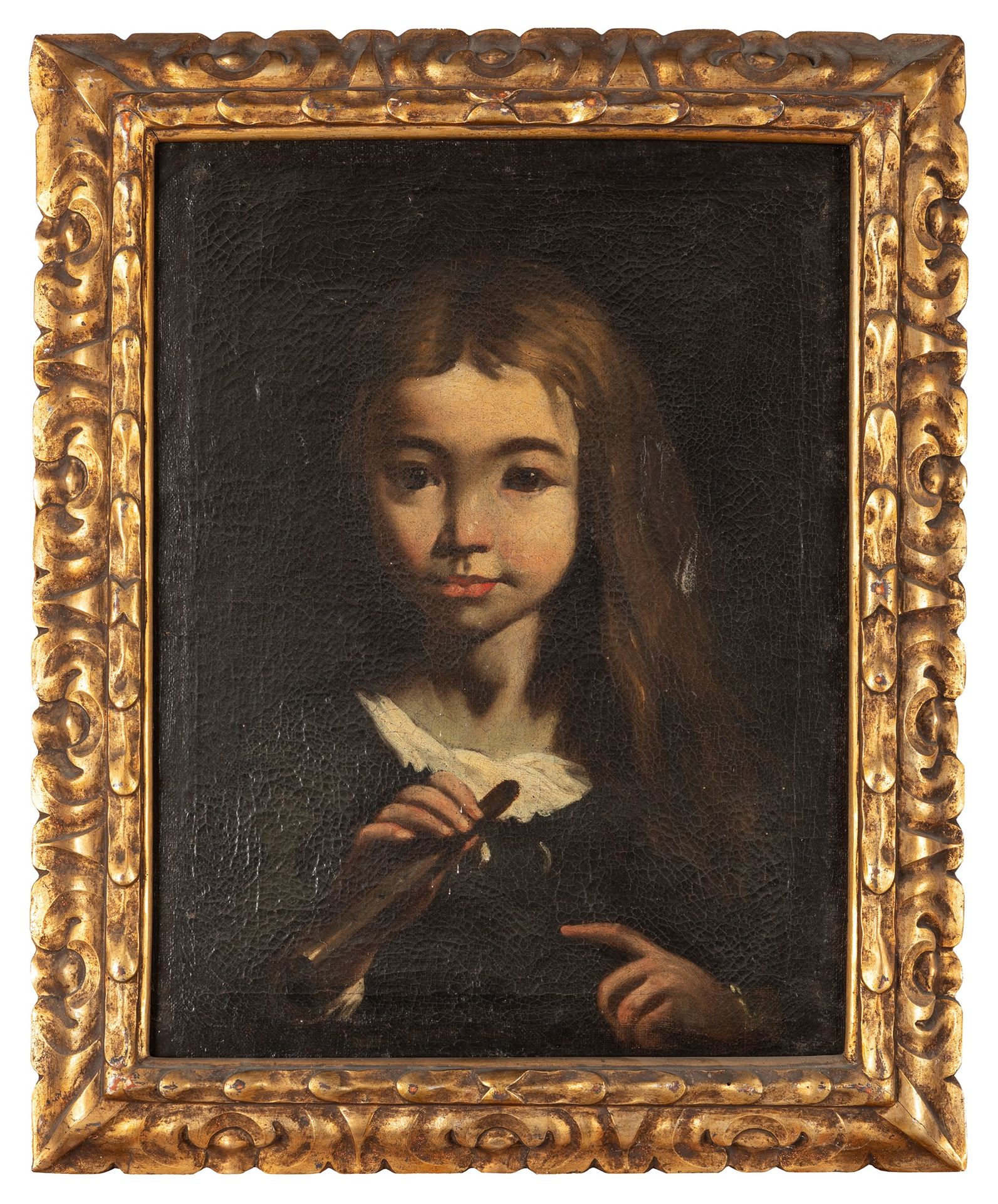 Scuola dell'Italia settentrionale, secolo XVII 手持长笛的小女孩肖像

布面油画
45.2 x 34.5 cm