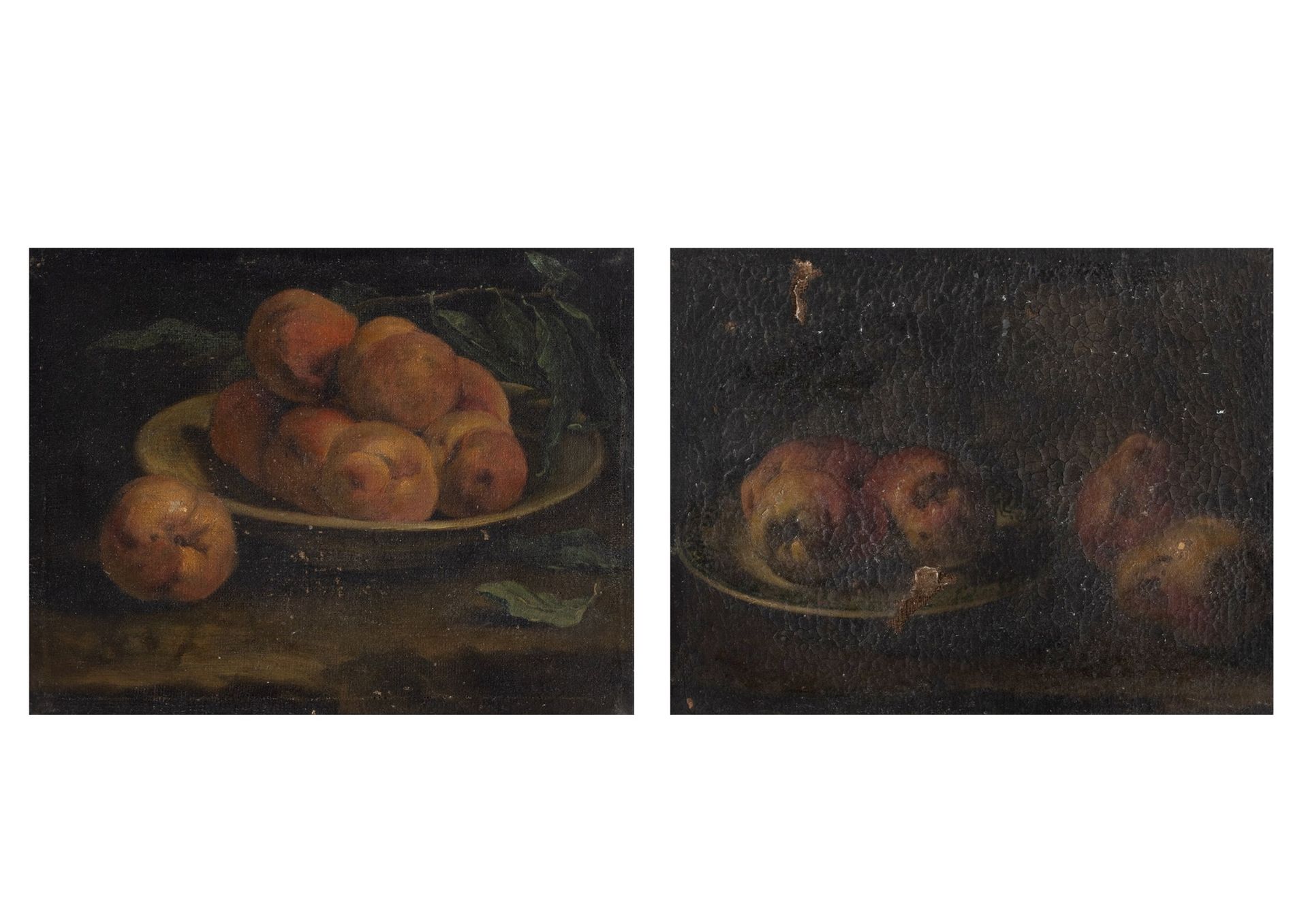 Scuola lombarda, secolo XVII 盘子里的桃子；和盘子里的苹果(en pendant)

布面油画，无框
34 x 43.5 cm (每&hellip;