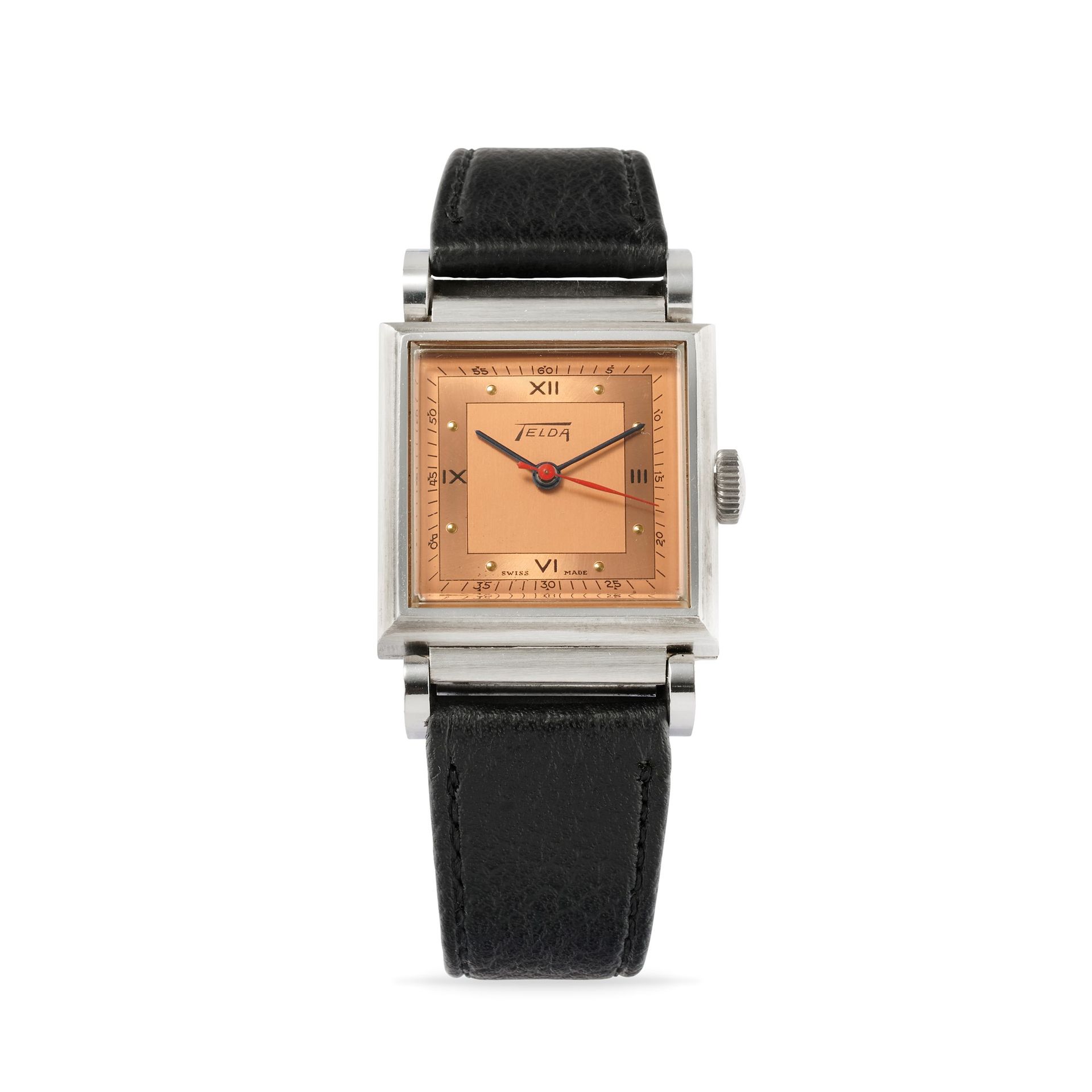 TELDA Telda time-only, ‘50s 


Stainless steel rectangular case.

Two-tone salmo&hellip;