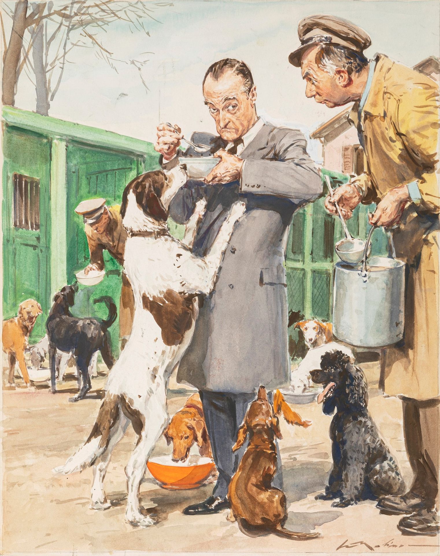 Walter Molino Totò e i suoi cani

薄纸板上的钢笔画和水彩画
26 x 32 cm
莫利诺在1960年代为法国电影和娱乐杂志《节&hellip;