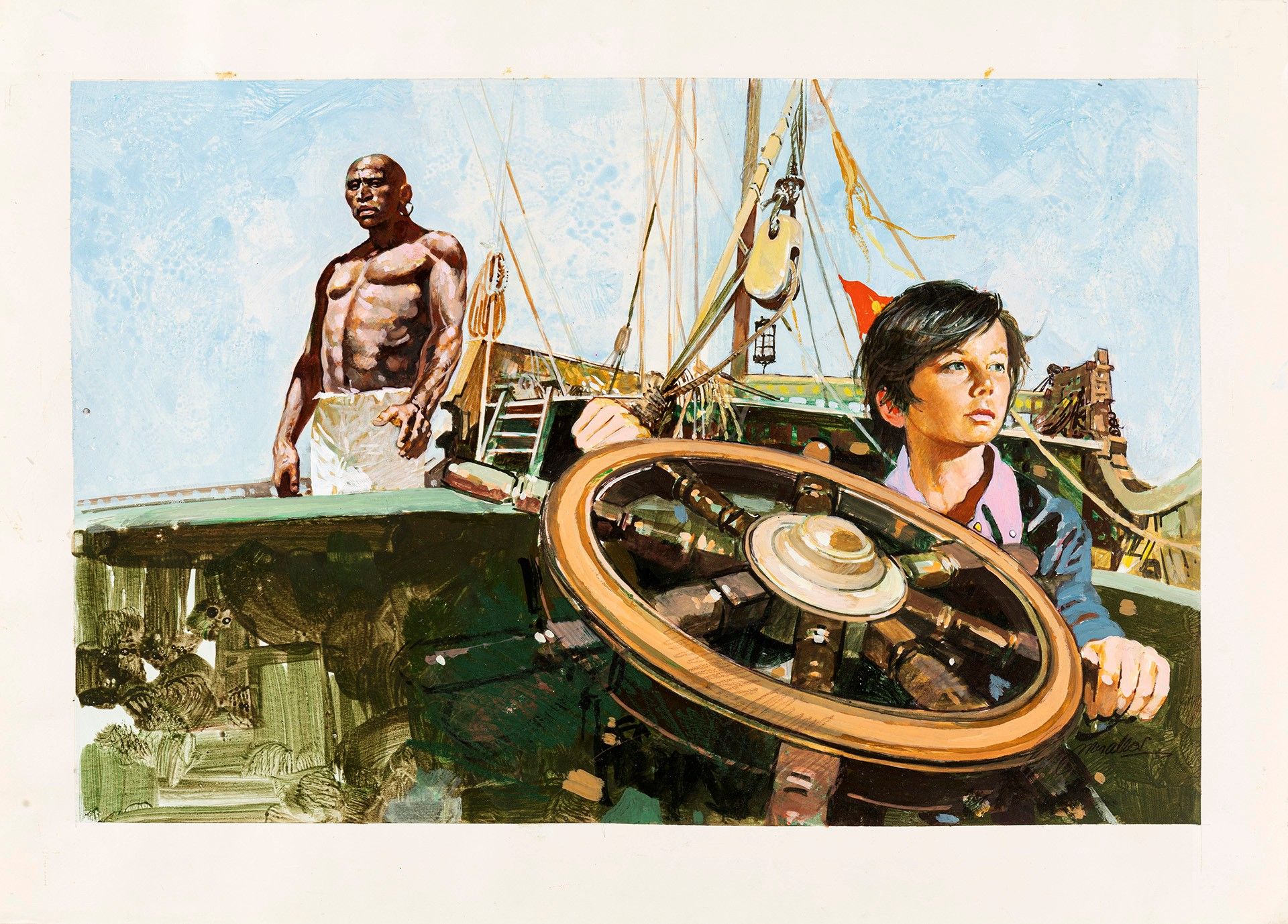 Farran José Miralles 十五岁的船长

薄纸板上的钢笔画
51 x 36 cm
米拉勒斯为儒勒-凡尔纳的《十五岁的船长》制作的原版封面（和封底&hellip;